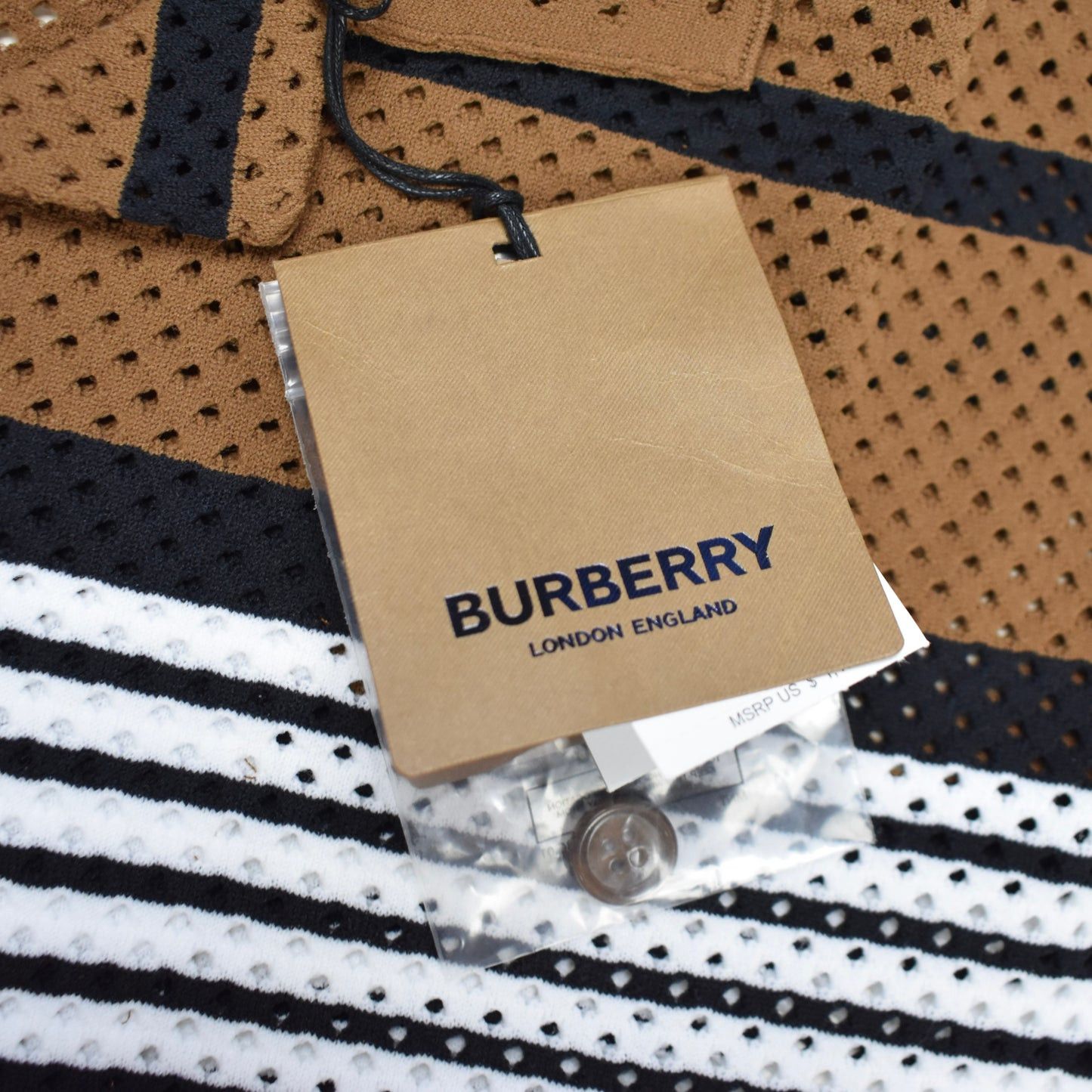 Burberry Burberry Birch Brown Icon Stripe Knit Mesh Button Down Shirt Size US S / EU 44-46 / 1 - 7 Thumbnail