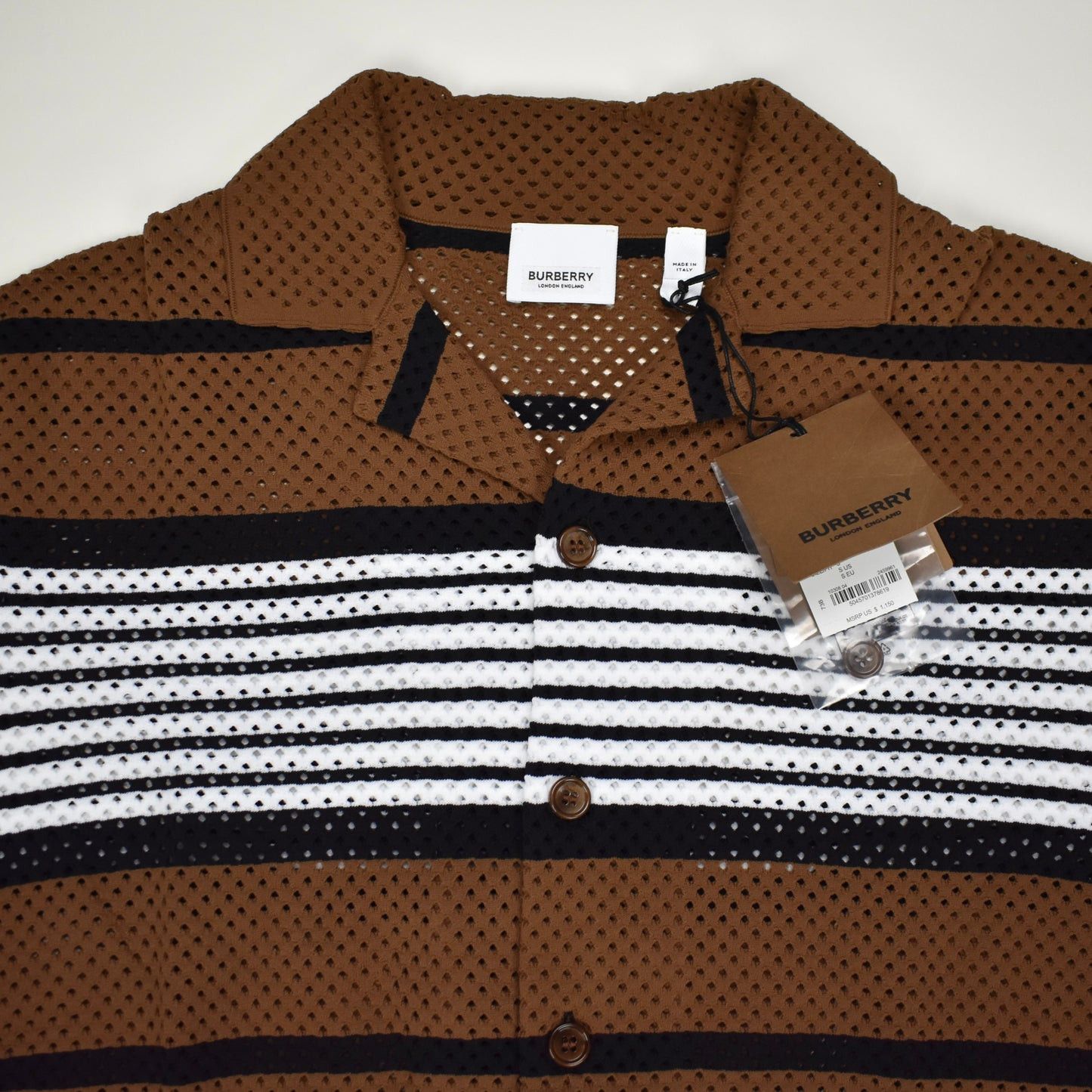 Burberry Burberry Birch Brown Icon Stripe Knit Mesh Button Down Shirt Size US S / EU 44-46 / 1 - 3 Thumbnail