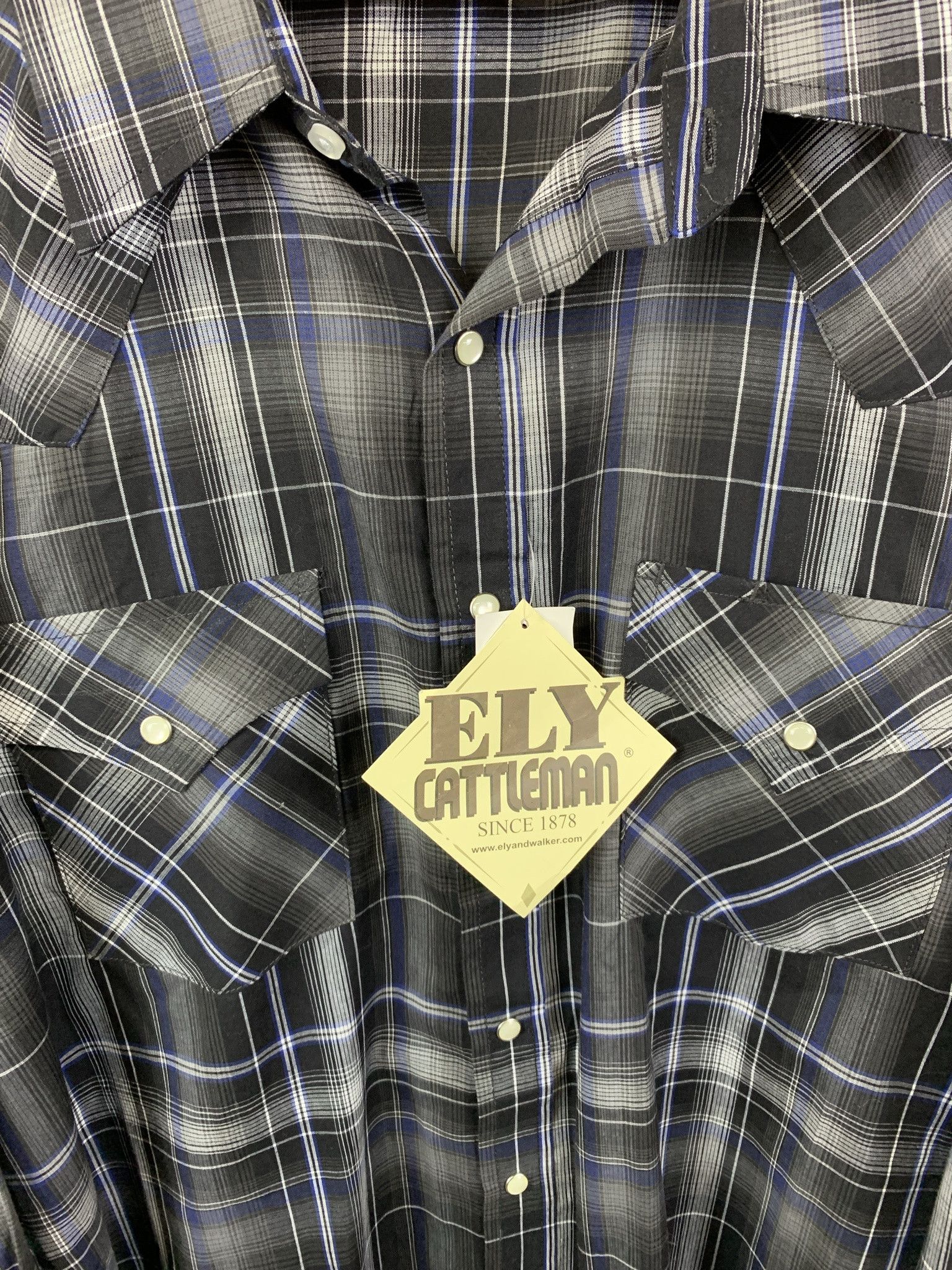 Flannel × Vintage Vintage Ely Cattleman 1990s Deadstock Black Pearl Snap Button Down Size XXL Tall Size US XXL / EU 58 / 5 - 3 Thumbnail