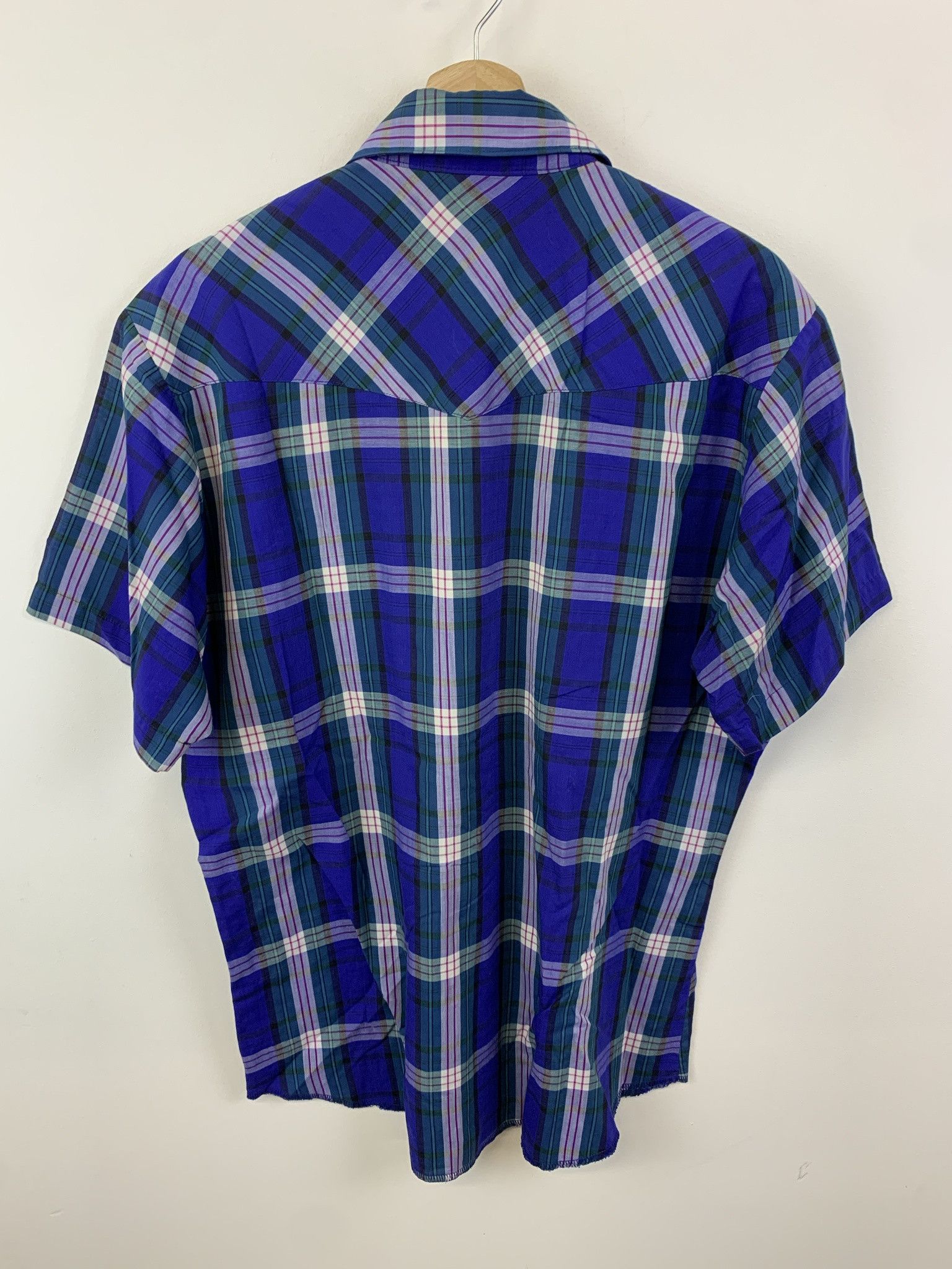 Flannel × Vintage Vintage 90s Wrangler Blue Check Western Pearl Snap Shirt Size L Size US L / EU 52-54 / 3 - 3 Thumbnail