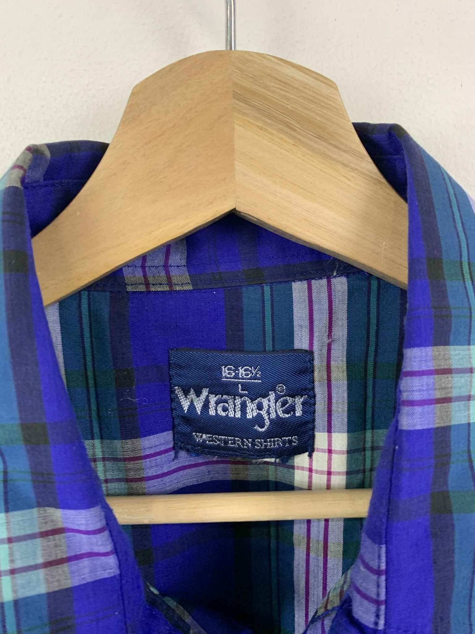 Flannel × Vintage Vintage 90s Wrangler Blue Check Western Pearl Snap Shirt Size L Size US L / EU 52-54 / 3 - 2 Thumbnail