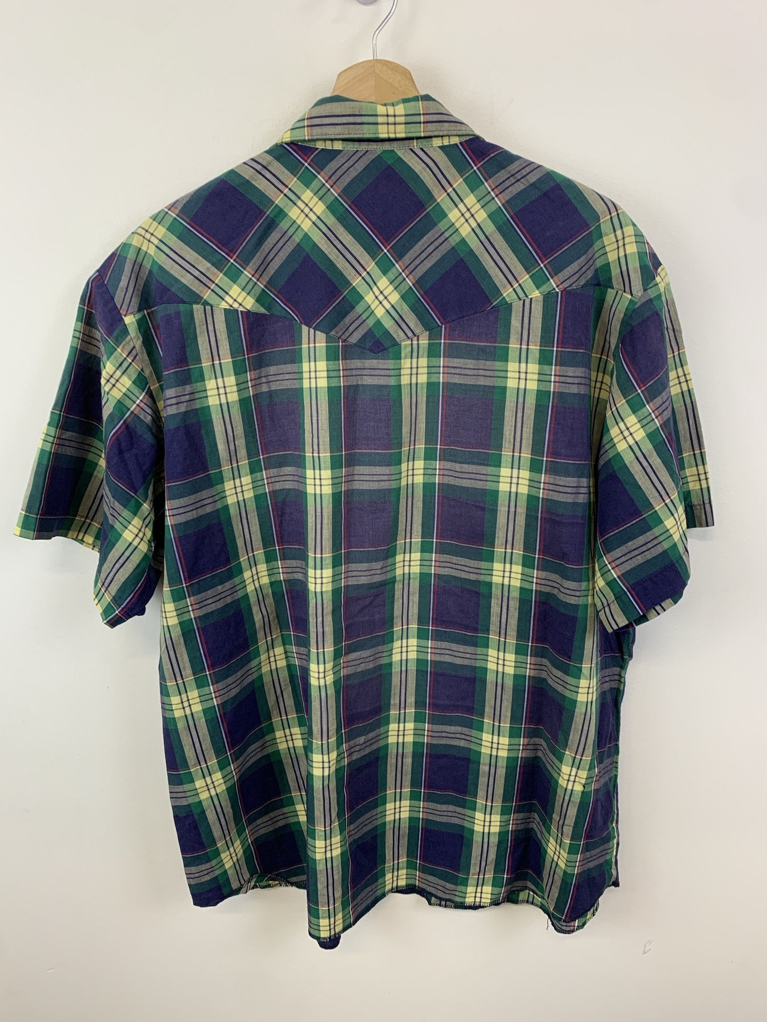 Vintage × Wrangler Vintage Wrangler Navy Check Western Pearl Snap Button Down Shirt Size XL Size US XL / EU 56 / 4 - 3 Thumbnail
