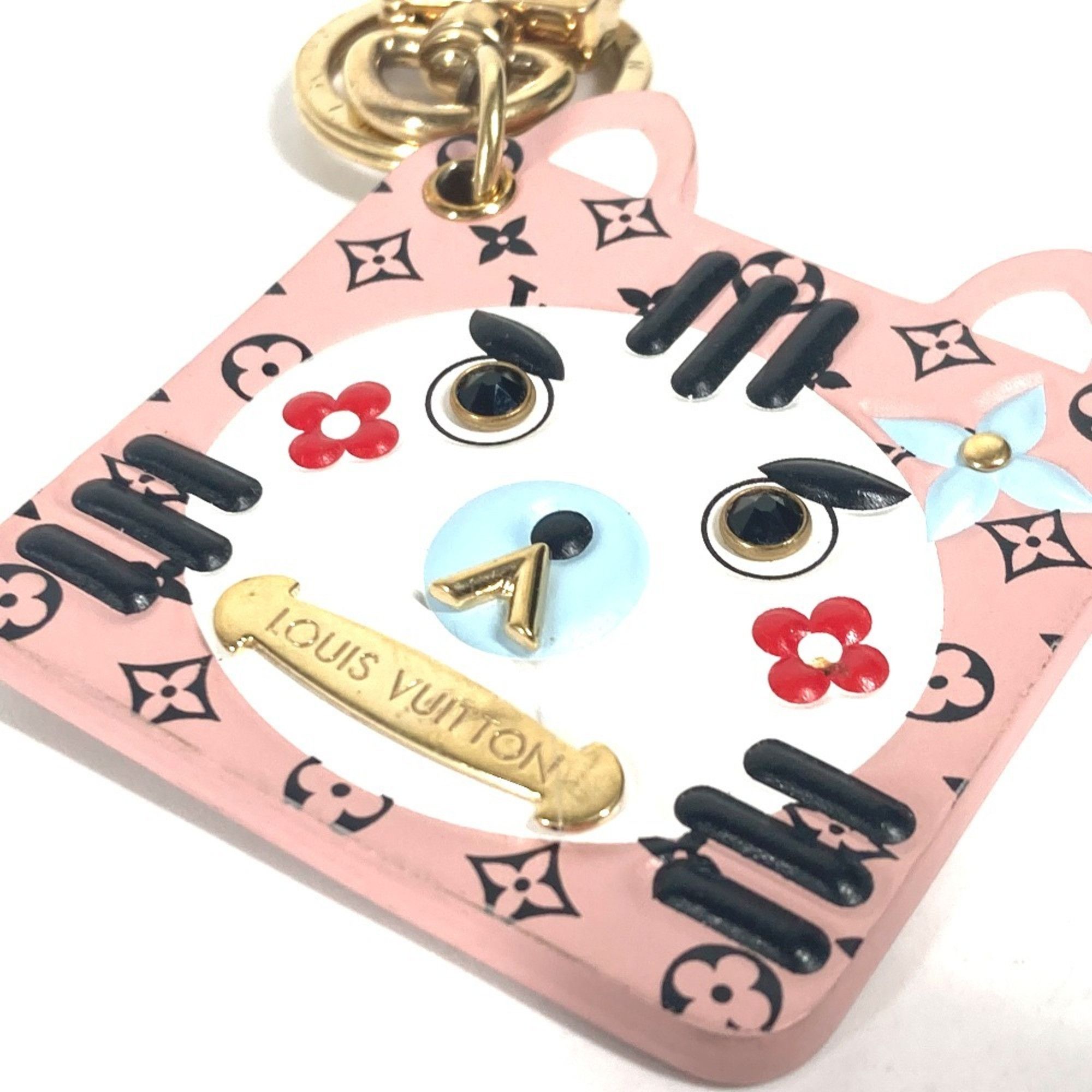 Louis Vuitton LOUIS VUITTON M68452 Portocle Fun Face Monogram Cat Bag Charm Keychain Leather Women's Pink Size ONE SIZE - 5 Thumbnail