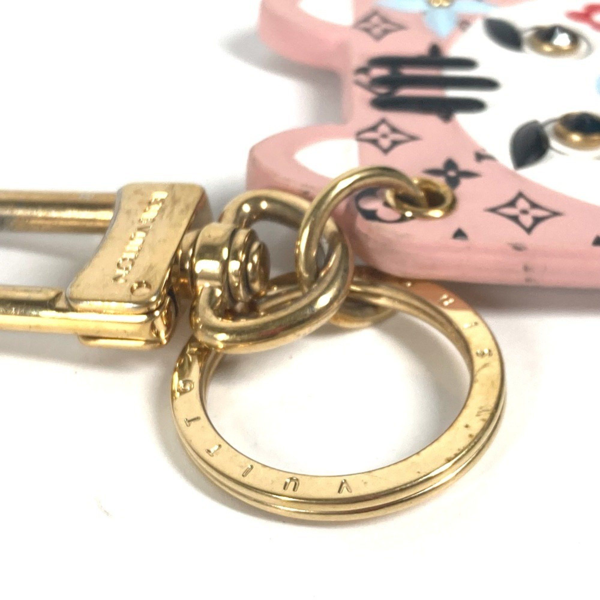 Louis Vuitton LOUIS VUITTON M68452 Portocle Fun Face Monogram Cat Bag Charm Keychain Leather Women's Pink Size ONE SIZE - 3 Thumbnail
