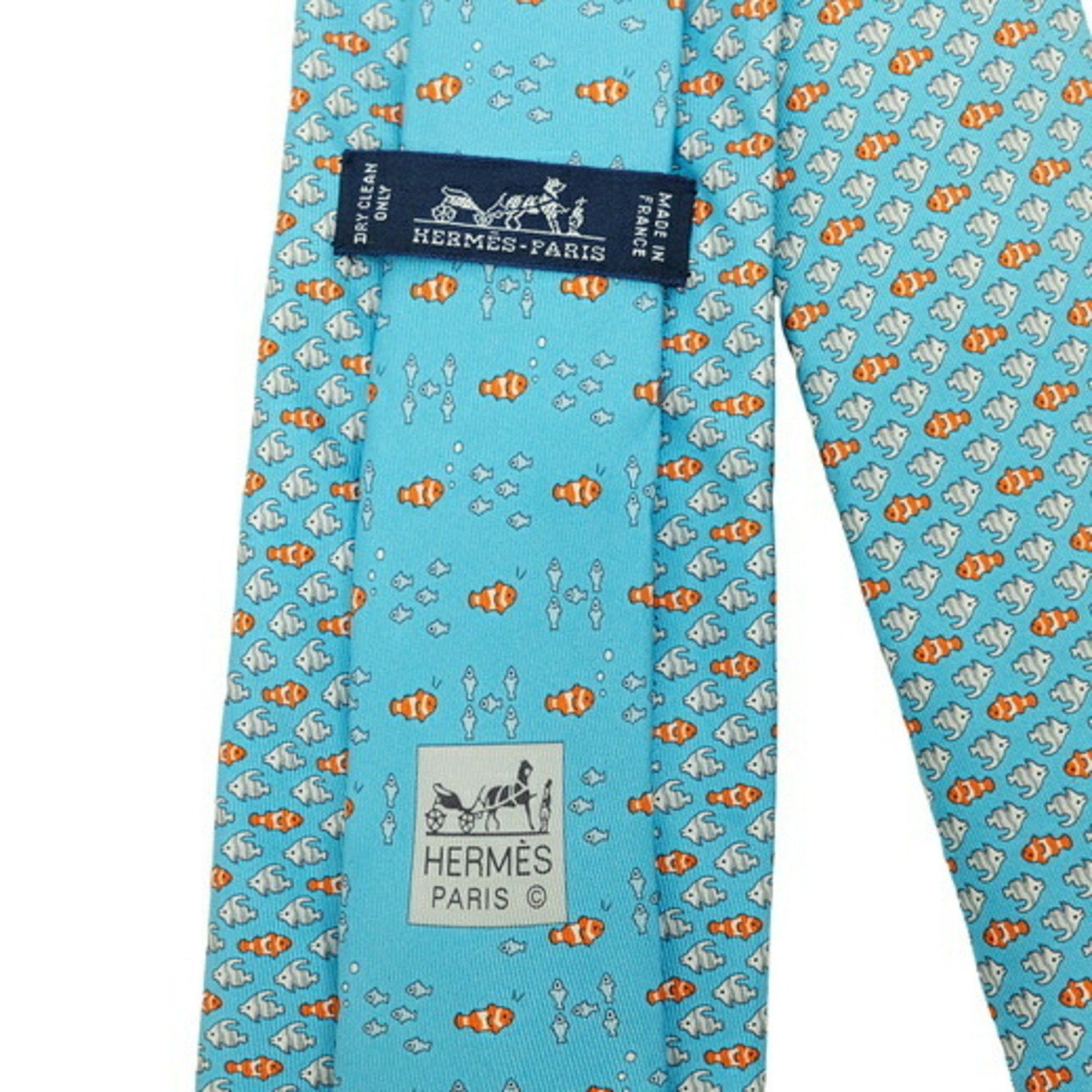 Hermes Hermes tie, fish, 100% silk, light blue Size ONE SIZE - 5 Thumbnail