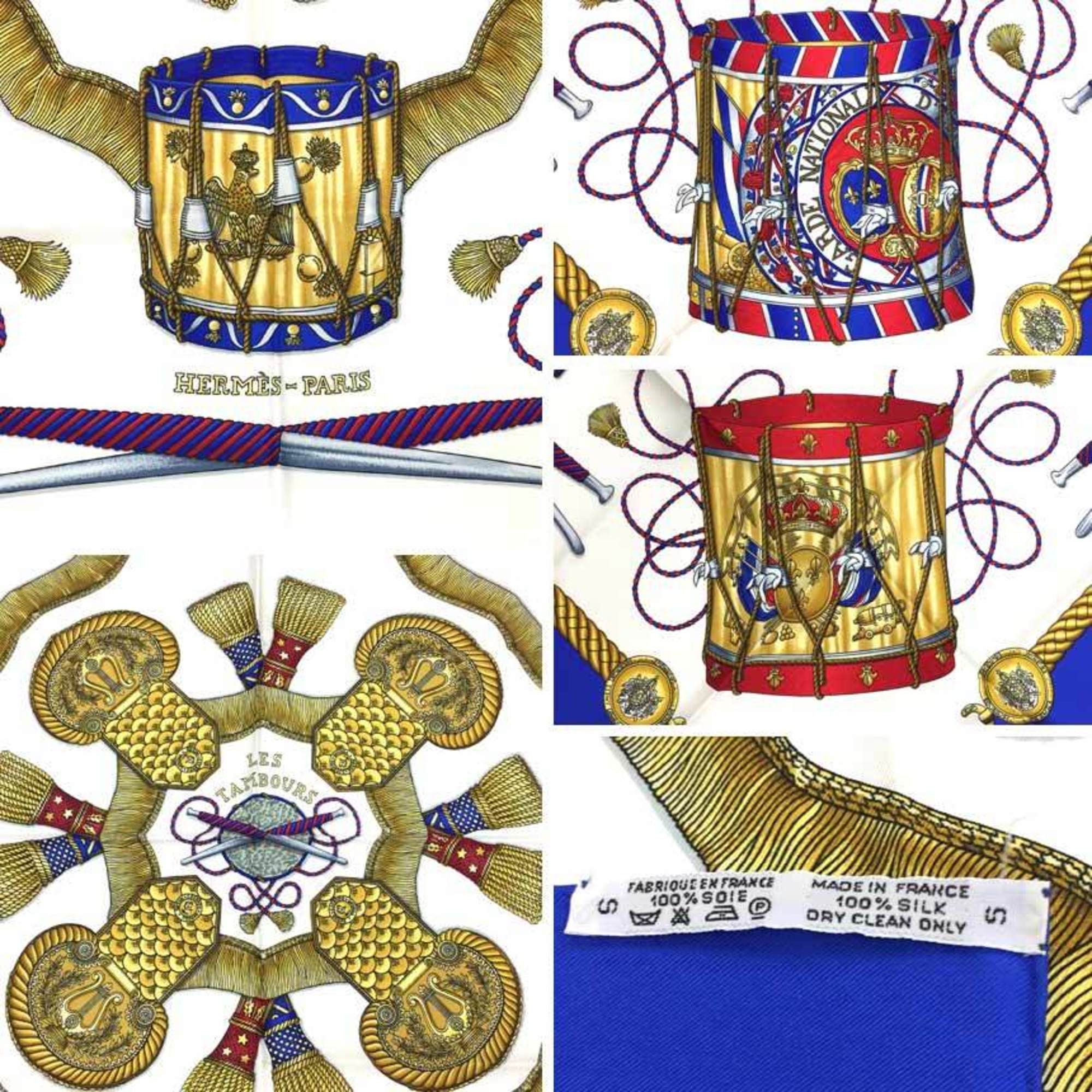 Hermes Hermes Carré 90 LES TAMBOURS Tambour drums Blue x white 100% silk scarf muffler Size ONE SIZE - 3 Thumbnail