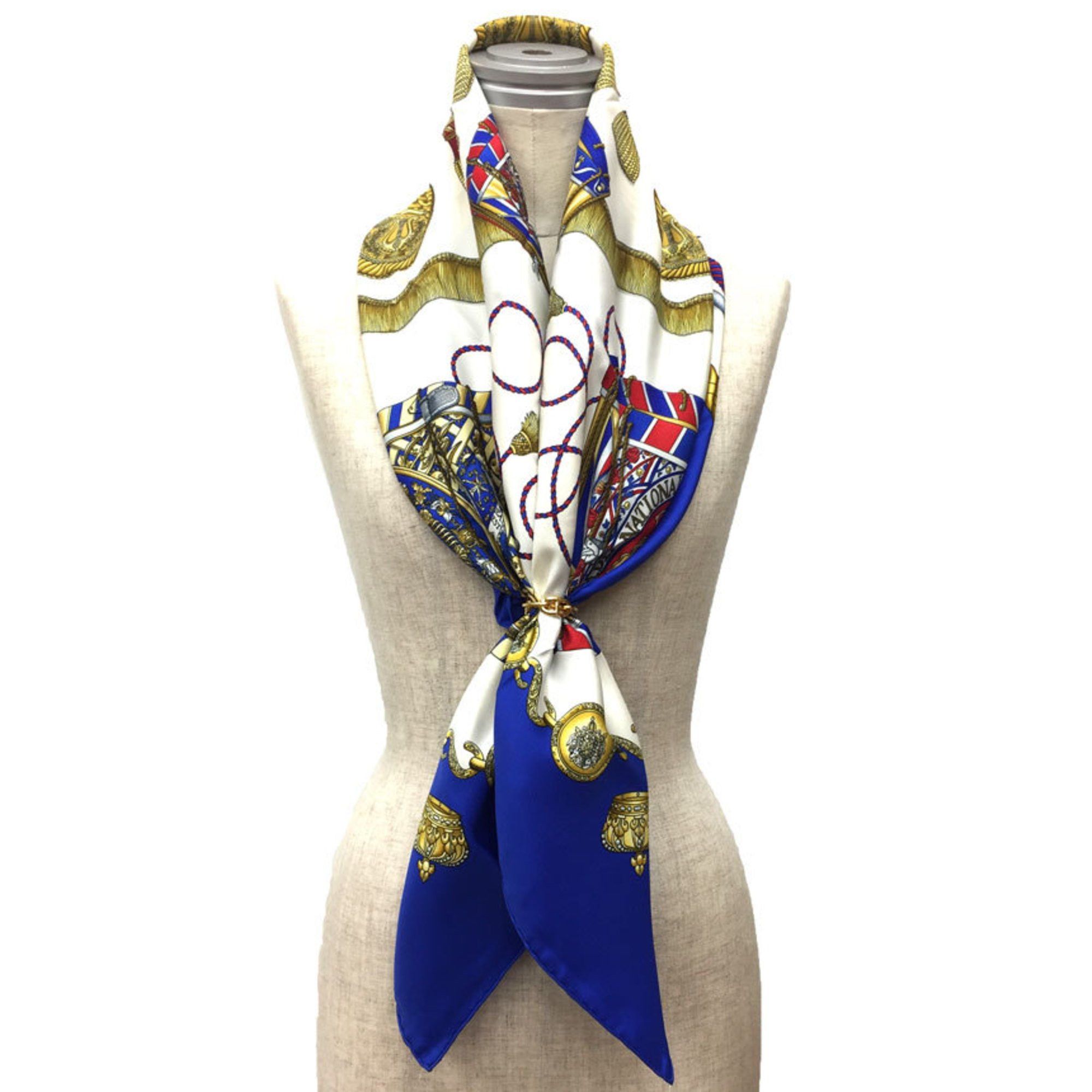 Hermes Hermes Carré 90 LES TAMBOURS Tambour drums Blue x white 100% silk scarf muffler Size ONE SIZE - 2 Thumbnail
