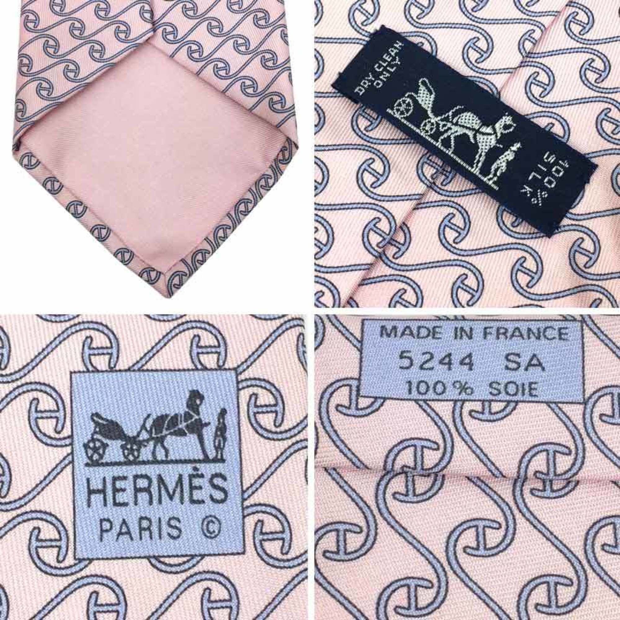 Hermes Hermes tie H pattern pink 100% silk men's Size ONE SIZE - 3 Thumbnail