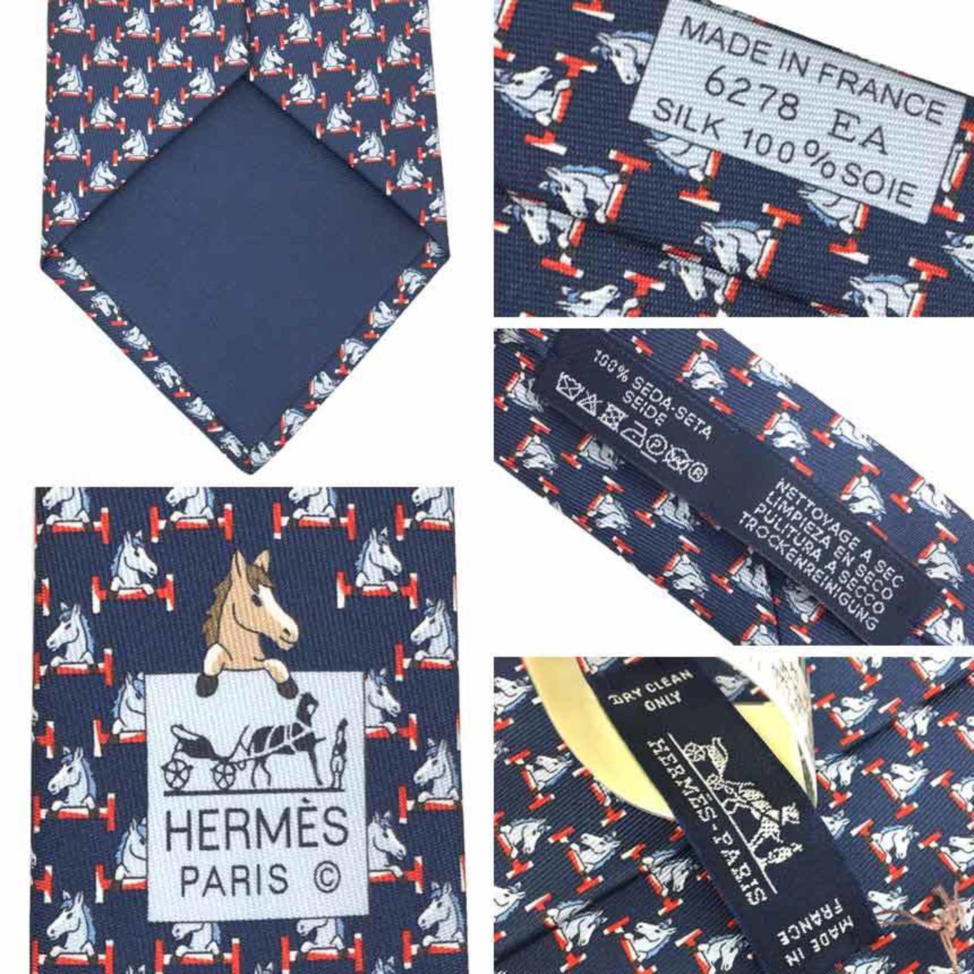 Hermes Hermes Tie CRAVATE TWILL TIE 8 CHEVAL AU BAR Horse 606278T 04 Navy MARINE/ROUGE Men's Size ONE SIZE - 3 Thumbnail