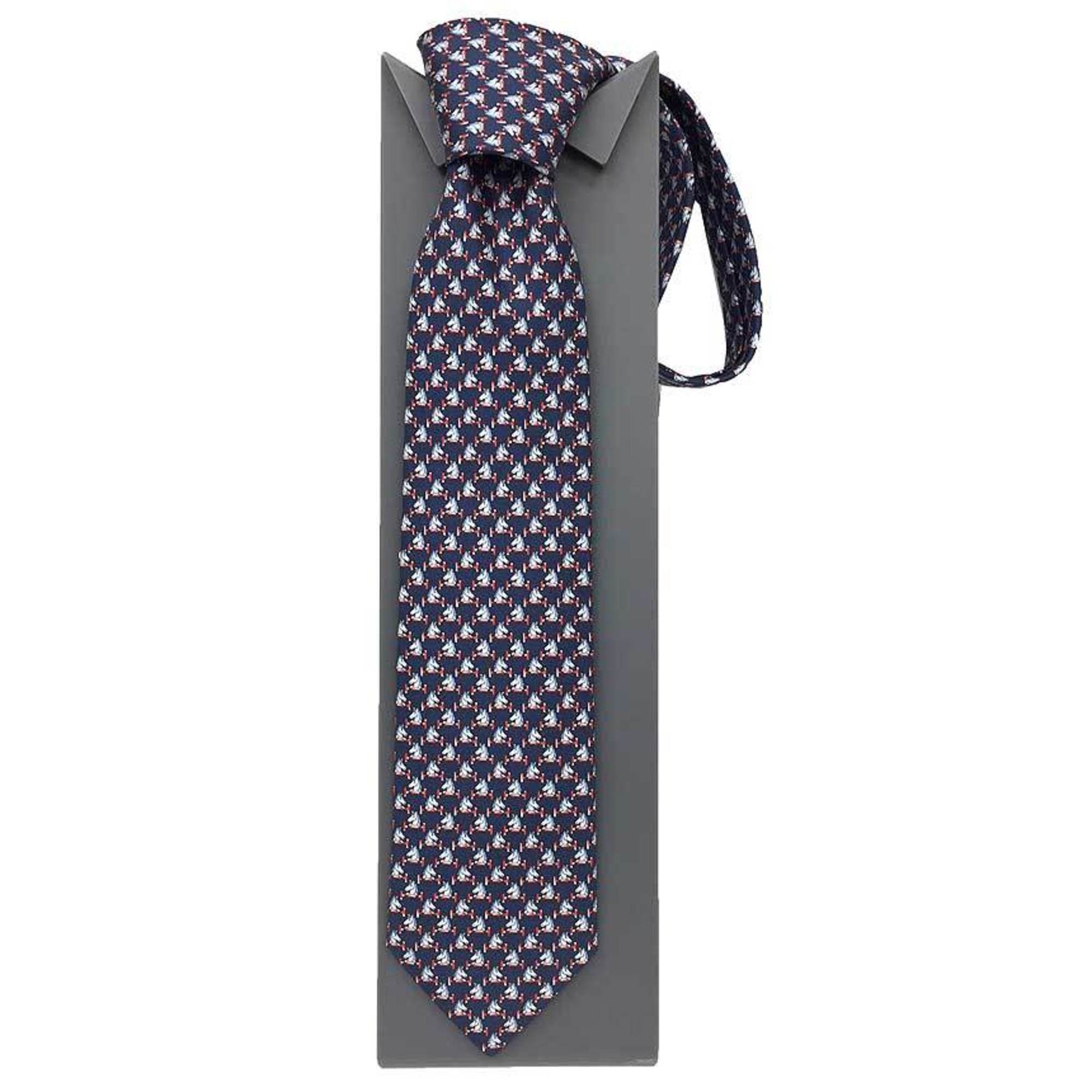Hermes Hermes Tie CRAVATE TWILL TIE 8 CHEVAL AU BAR Horse 606278T 04 Navy MARINE/ROUGE Men's Size ONE SIZE - 2 Thumbnail