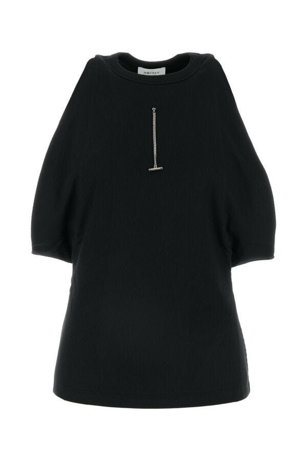 Alexander McQueen Black Stretch Cotton Top Size XS / US 0-2 / IT 36-38 - 3 Thumbnail
