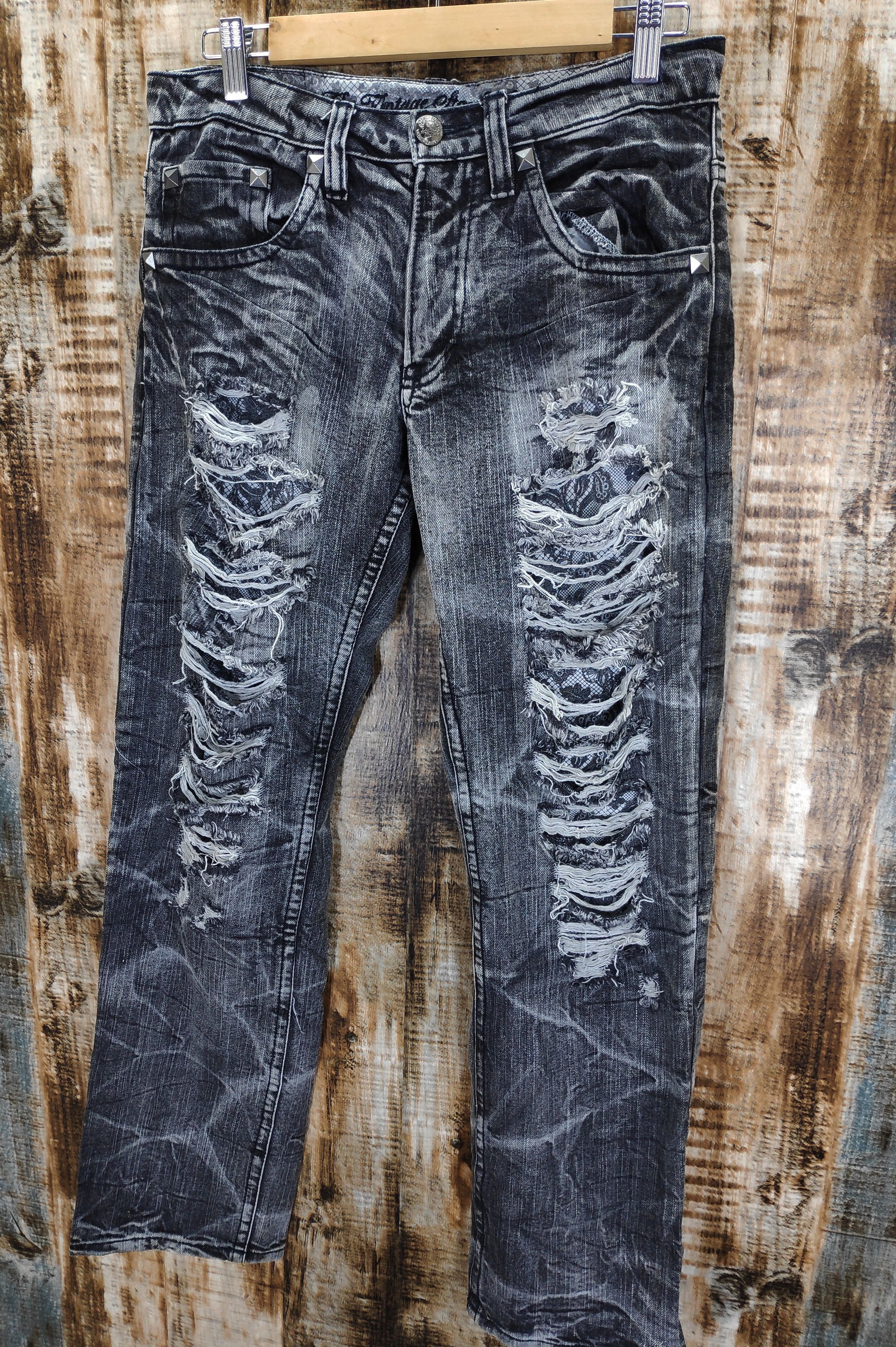 If Six Was Nine × Le Grande Bleu (L.G.B.) Vintage Standard Ripped Rockers Faded Black studded 32 Size US 32 / EU 48 - 2 Thumbnail