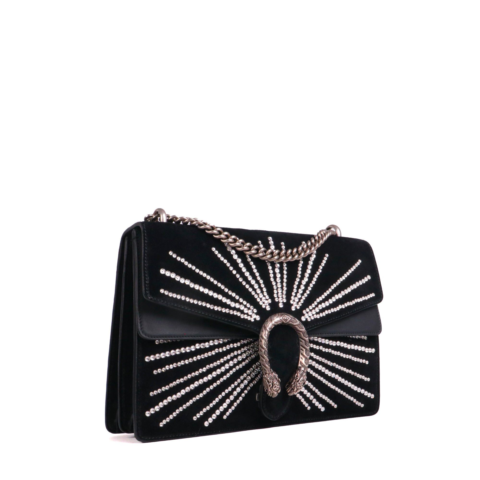 Gucci GUCCI - Gucci medium Dionysus shoulder bag in black suede with rhinestones Size ONE SIZE - 2 Thumbnail