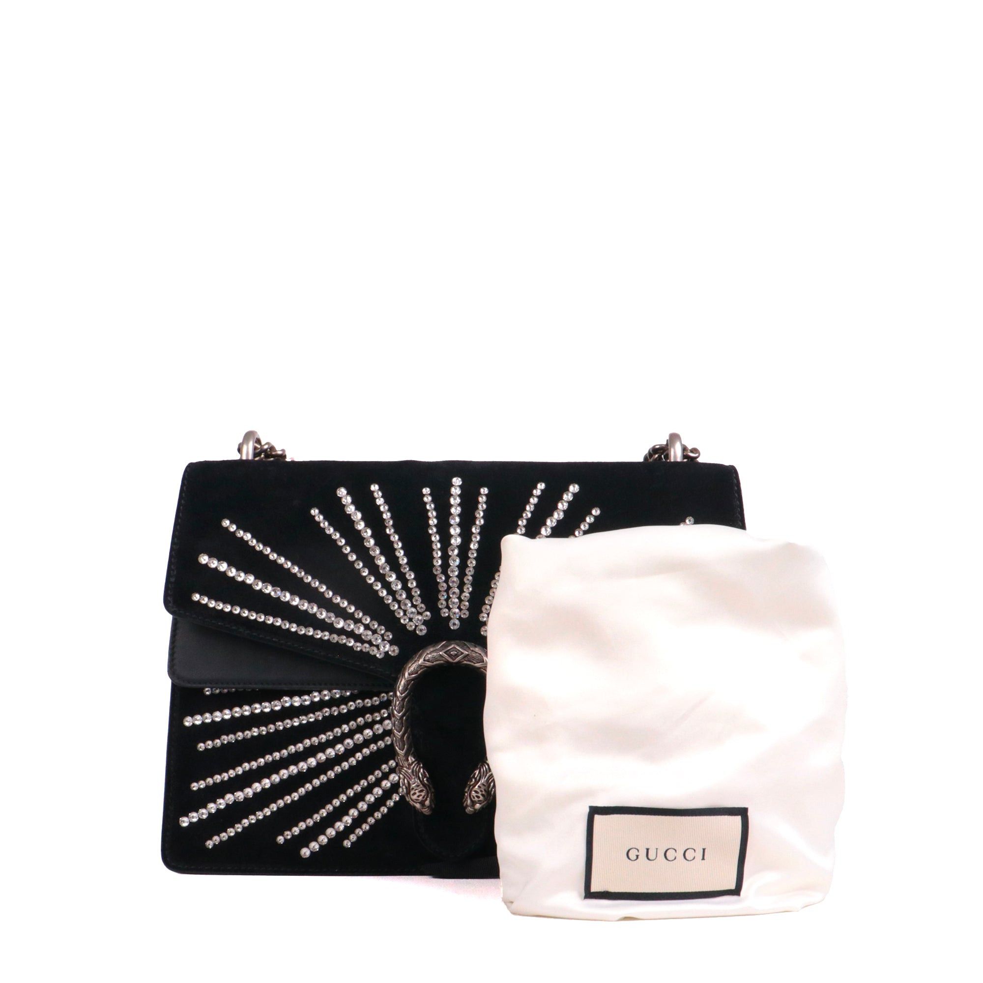 Gucci GUCCI - Gucci medium Dionysus shoulder bag in black suede with rhinestones Size ONE SIZE - 10 Thumbnail