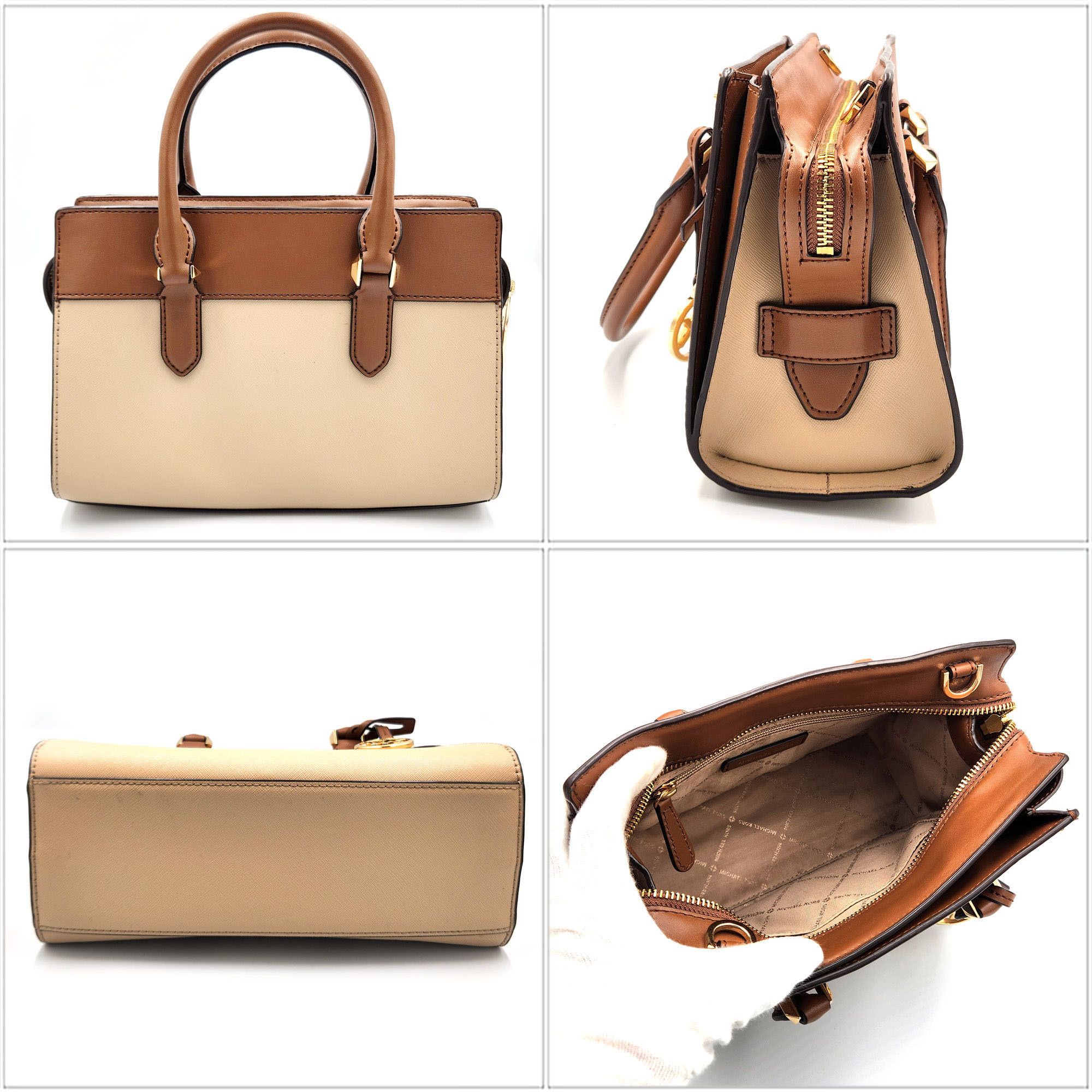 Michael Kors Michael Kors Shoulder Bag 35H1G9MS2T Brown Beige Leather Metal Handbag Women's Size ONE SIZE - 3 Thumbnail