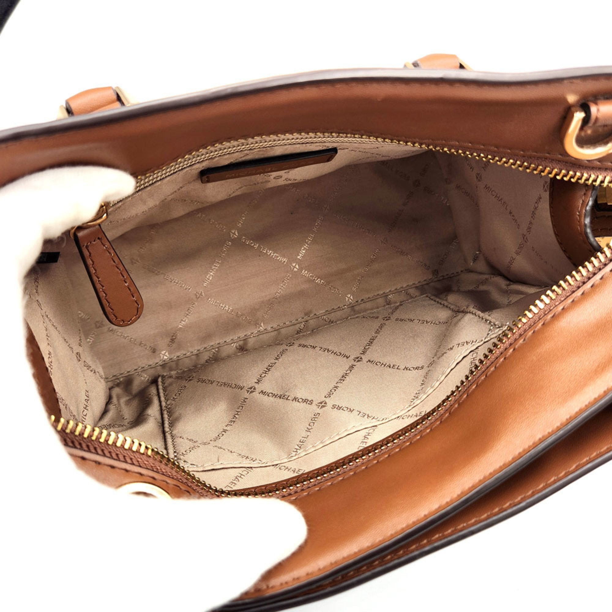 Michael Kors Michael Kors Shoulder Bag 35H1G9MS2T Brown Beige Leather Metal Handbag Women's Size ONE SIZE - 7 Thumbnail