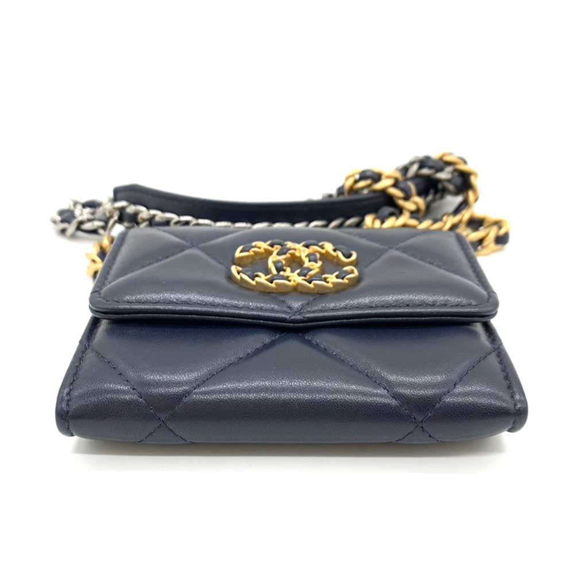 Chanel Chanel Wallet 19 Flap Coin Purse Navy Blue x Chain Wallet/Coin Case Shoulder Bag Crossbody Women's Lambskin Leather AP1787 CHANEL Size ONE SIZE - 4 Thumbnail