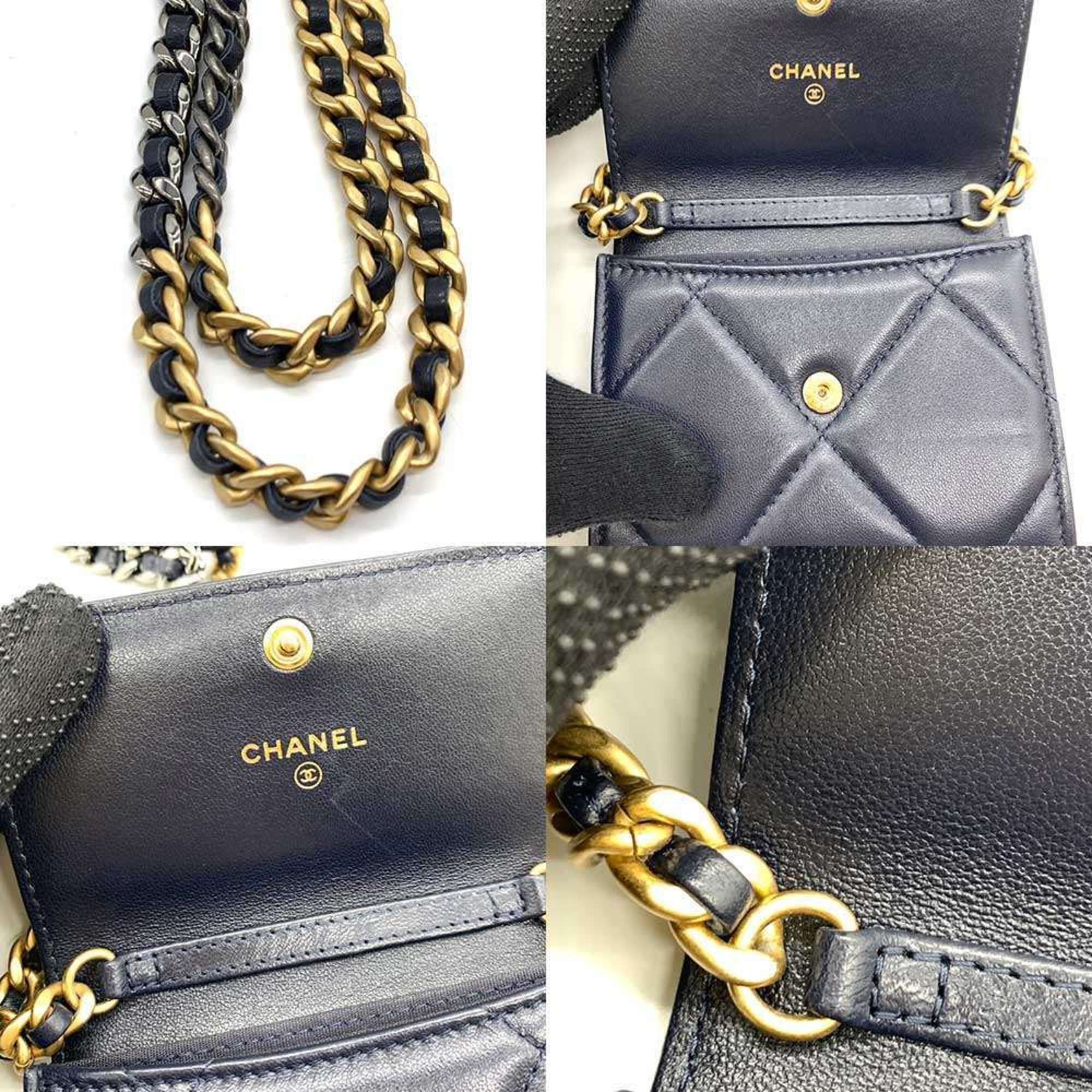 Chanel Chanel Wallet 19 Flap Coin Purse Navy Blue x Chain Wallet/Coin Case Shoulder Bag Crossbody Women's Lambskin Leather AP1787 CHANEL Size ONE SIZE - 6 Thumbnail