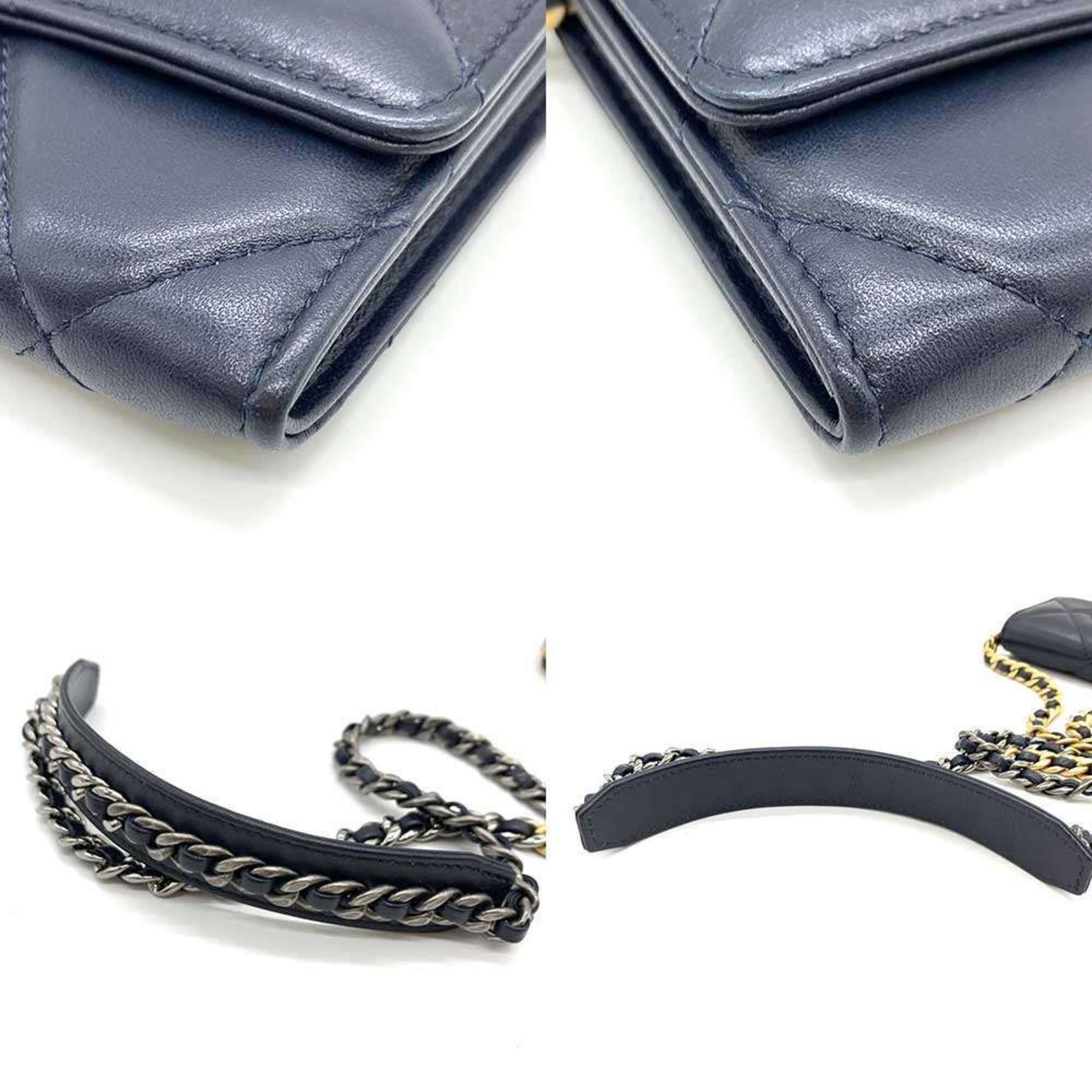Chanel Chanel Wallet 19 Flap Coin Purse Navy Blue x Chain Wallet/Coin Case Shoulder Bag Crossbody Women's Lambskin Leather AP1787 CHANEL Size ONE SIZE - 5 Thumbnail