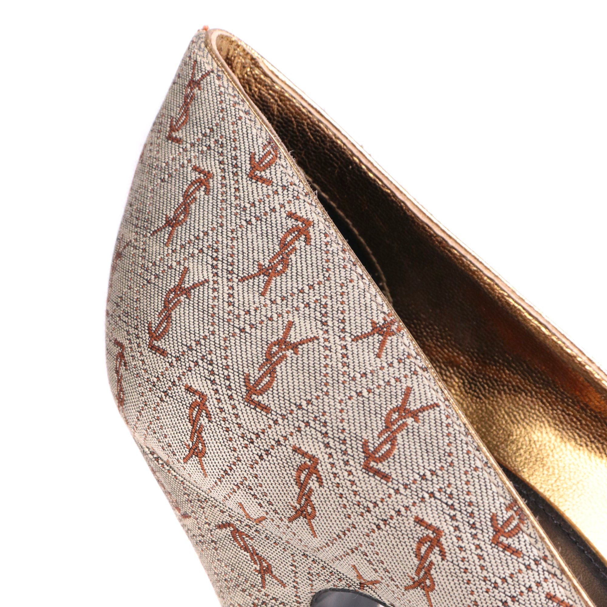 Saint Laurent Paris SAINT LAURENT - Saint Laurent heeled pumps in brown monogram canvas (T40) Size US 9 / IT 39 - 3 Thumbnail
