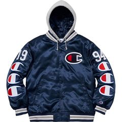 Champion Supreme Hooded Satin Varsity Jacket | Grailed