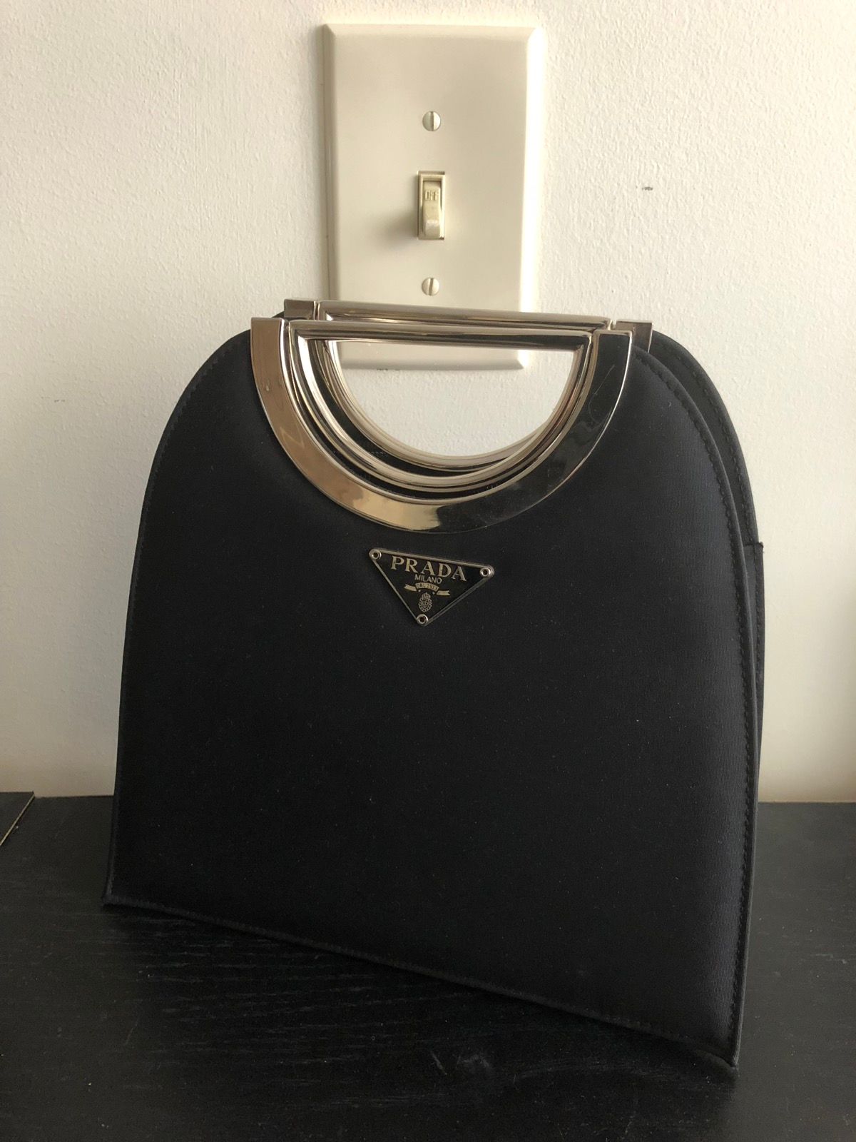 Prada Vintage Prada Black Nylon Tessuto Clutch Hand Bag W Metal