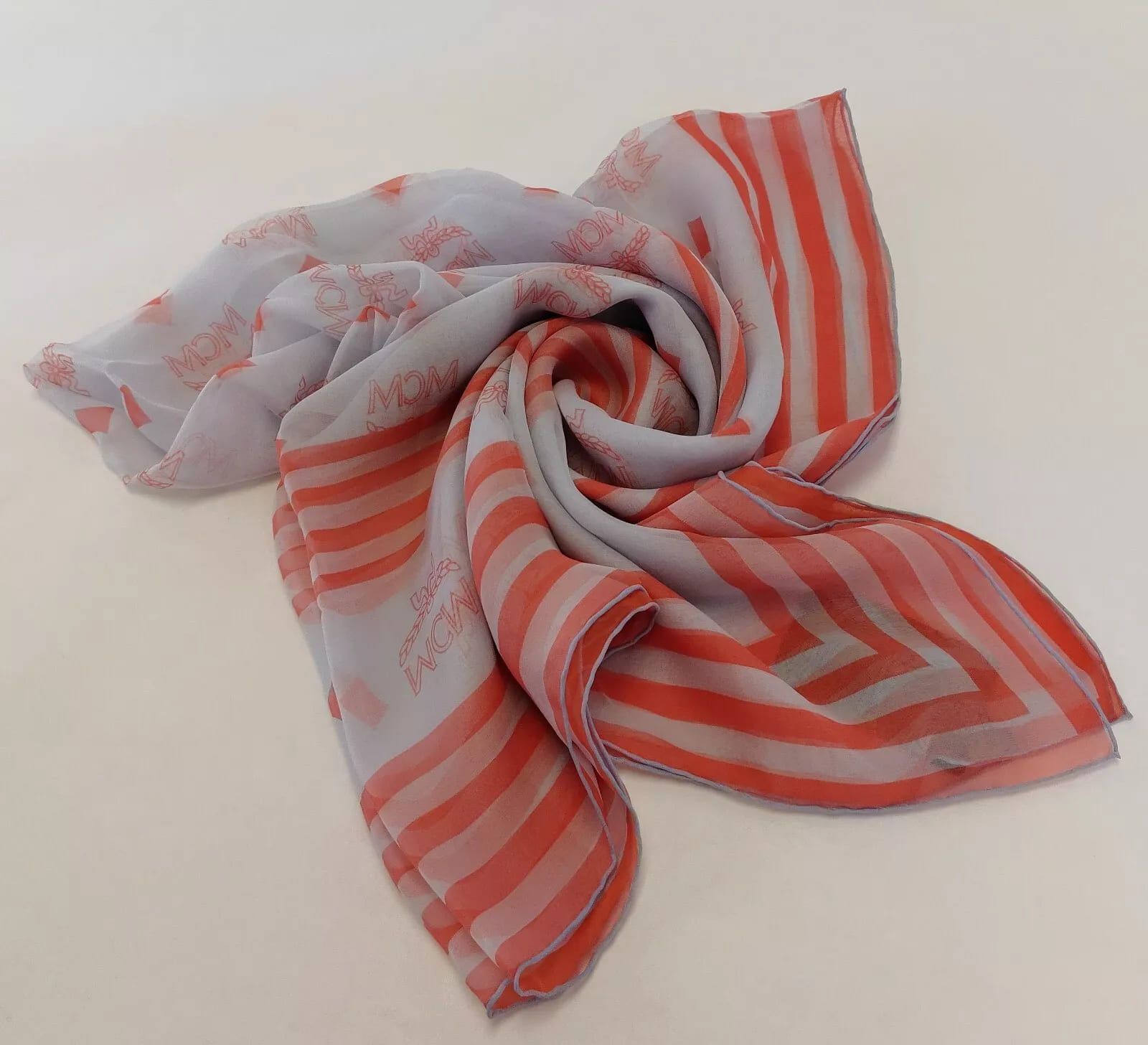 MCM Gray Dawn Silk Jacquard Scarf w/Monogram and Stripes Size ONE SIZE - 2 Thumbnail