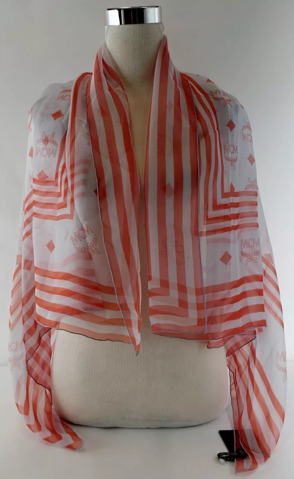 MCM Gray Dawn Silk Jacquard Scarf w/Monogram and Stripes Size ONE SIZE - 3 Thumbnail