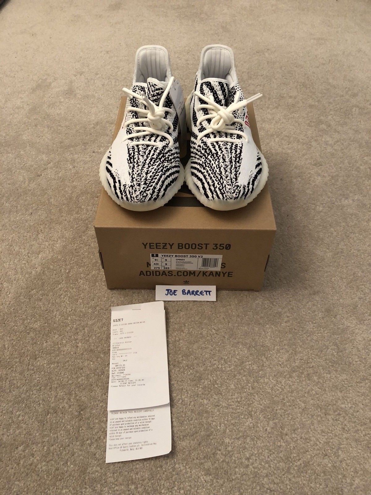 Adidas yeezy hotsell zebra receipt