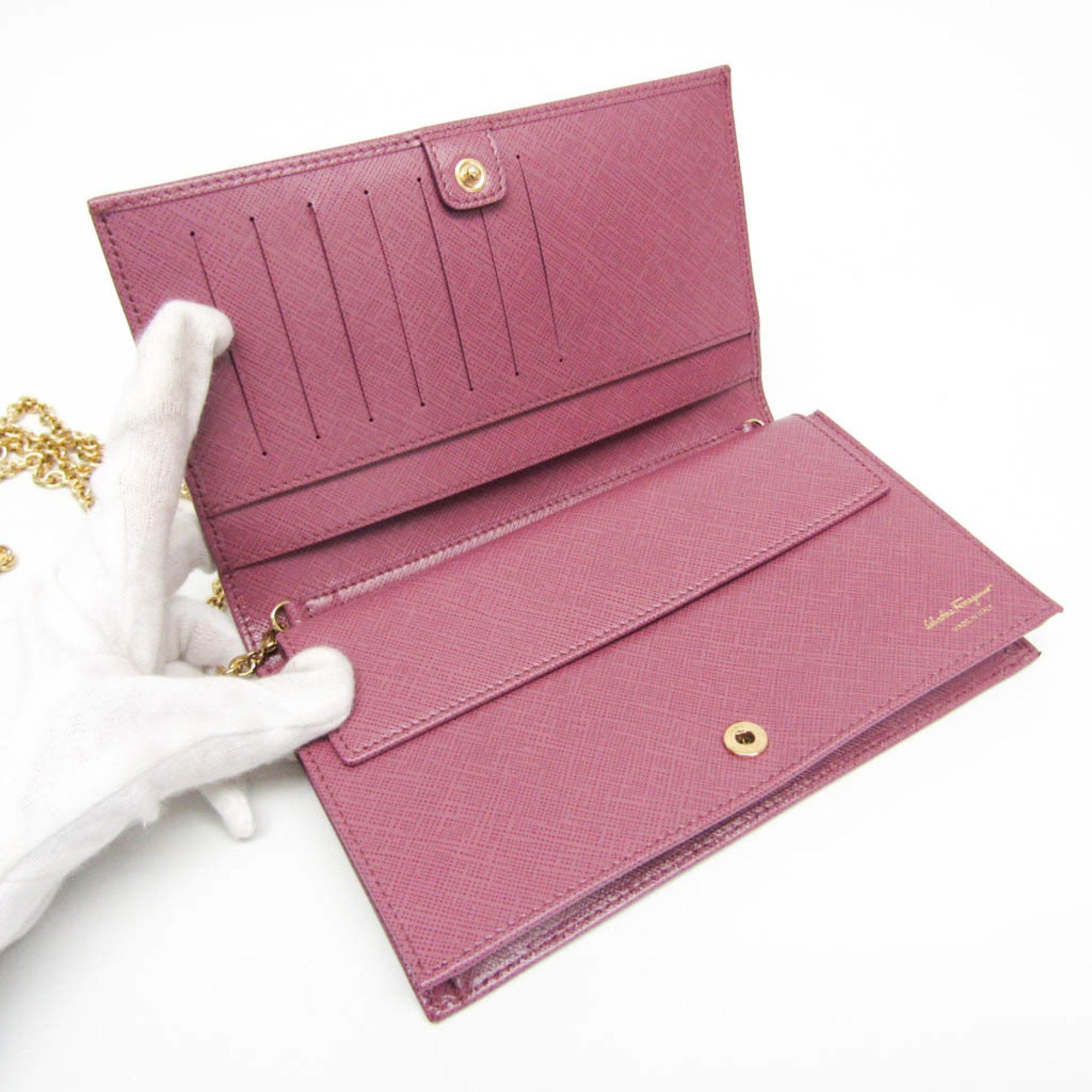 Salvatore Ferragamo Salvatore Ferragamo Vara KM 22B850 Women's Leather Chain/Shoulder Wallet Pink Size ONE SIZE - 3 Thumbnail