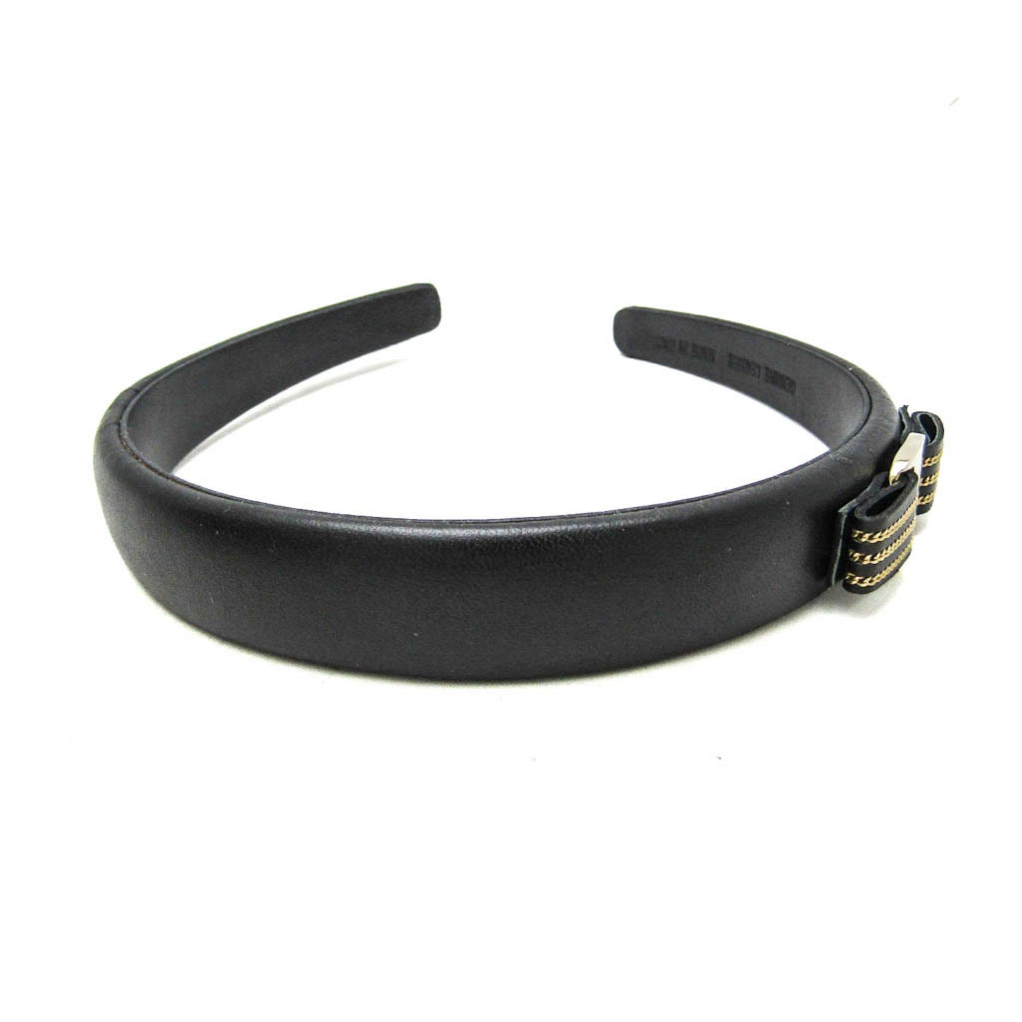 Salvatore Ferragamo Salvatore Ferragamo Vara Leather,Metal Women's Alice Band Black,Gold Size ONE SIZE - 3 Thumbnail