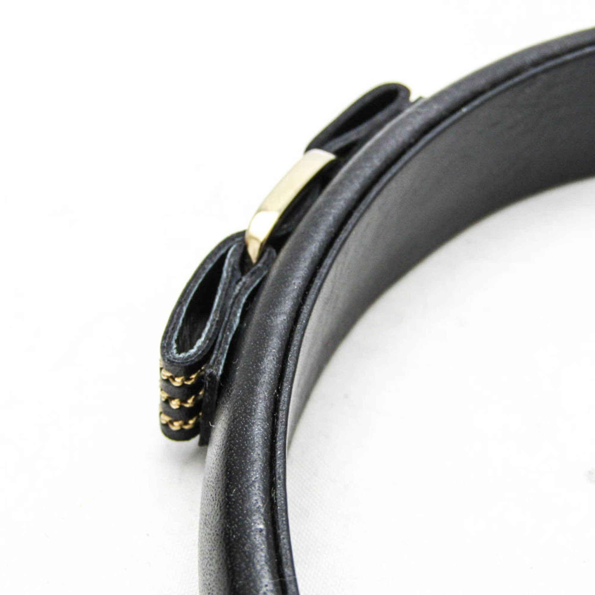 Salvatore Ferragamo Salvatore Ferragamo Vara Leather,Metal Women's Alice Band Black,Gold Size ONE SIZE - 6 Thumbnail