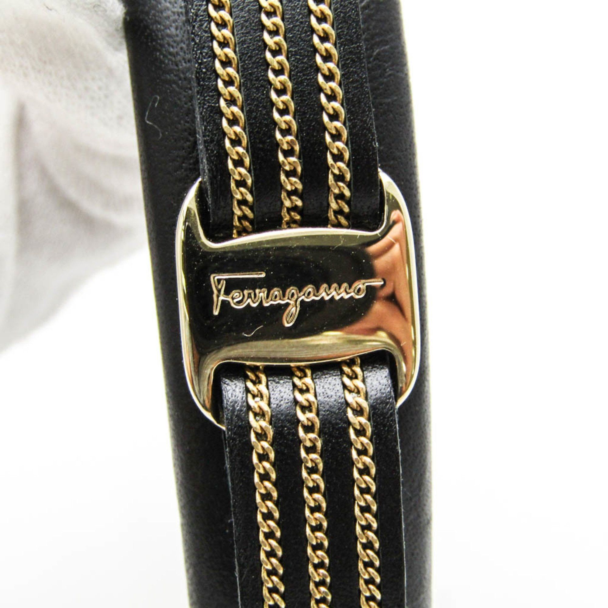 Salvatore Ferragamo Salvatore Ferragamo Vara Leather,Metal Women's Alice Band Black,Gold Size ONE SIZE - 10 Thumbnail