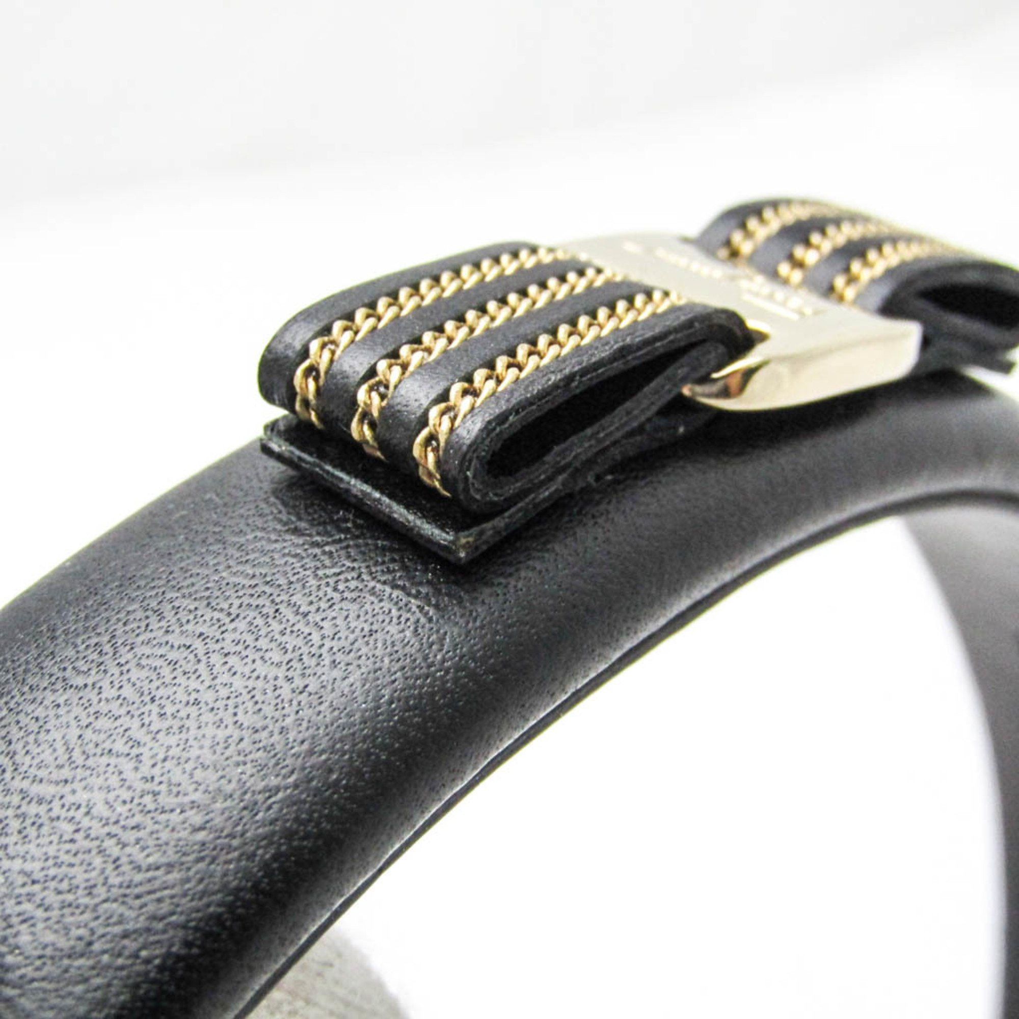 Salvatore Ferragamo Salvatore Ferragamo Vara Leather,Metal Women's Alice Band Black,Gold Size ONE SIZE - 9 Thumbnail