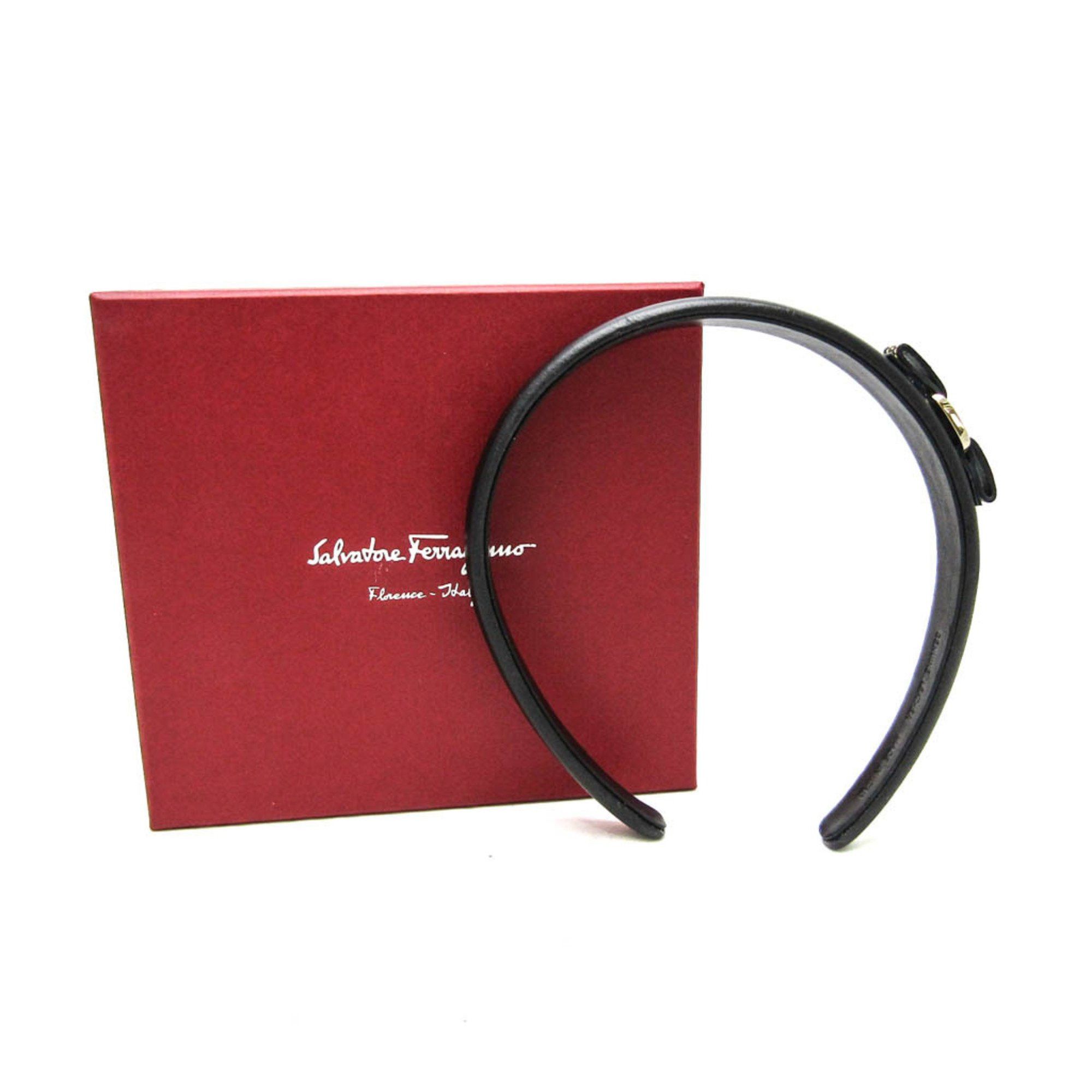 Salvatore Ferragamo Salvatore Ferragamo Vara Leather,Metal Women's Alice Band Black,Gold Size ONE SIZE - 12 Thumbnail