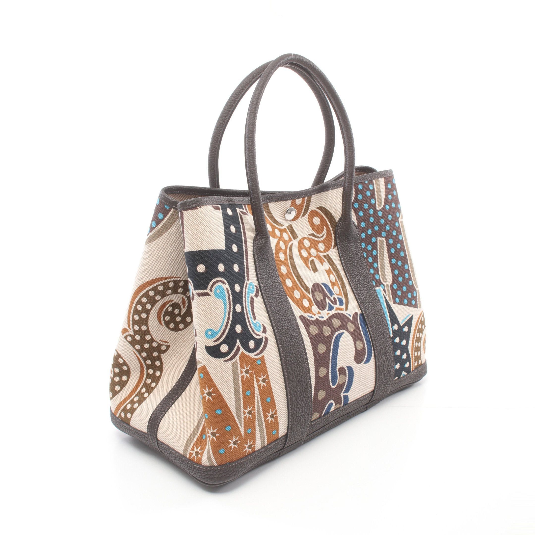 Hermes Hermes Electric Garden Party Pm Handbag Tote Bag Toile Ash Leather Beige Dark Brown Multicolor Silver Hardware Double Engraved Size ONE SIZE - 2 Thumbnail