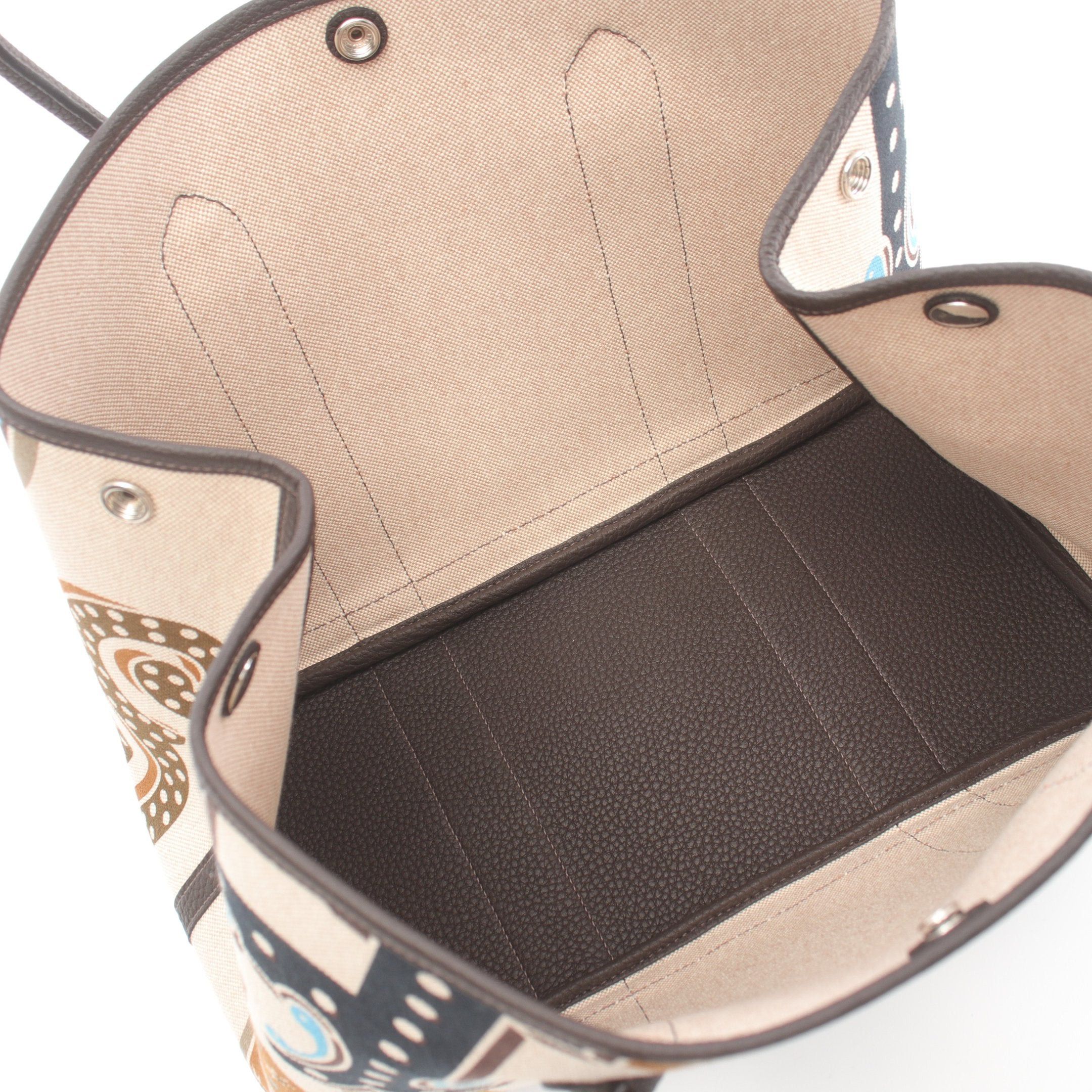 Hermes Hermes Electric Garden Party Pm Handbag Tote Bag Toile Ash Leather Beige Dark Brown Multicolor Silver Hardware Double Engraved Size ONE SIZE - 3 Thumbnail