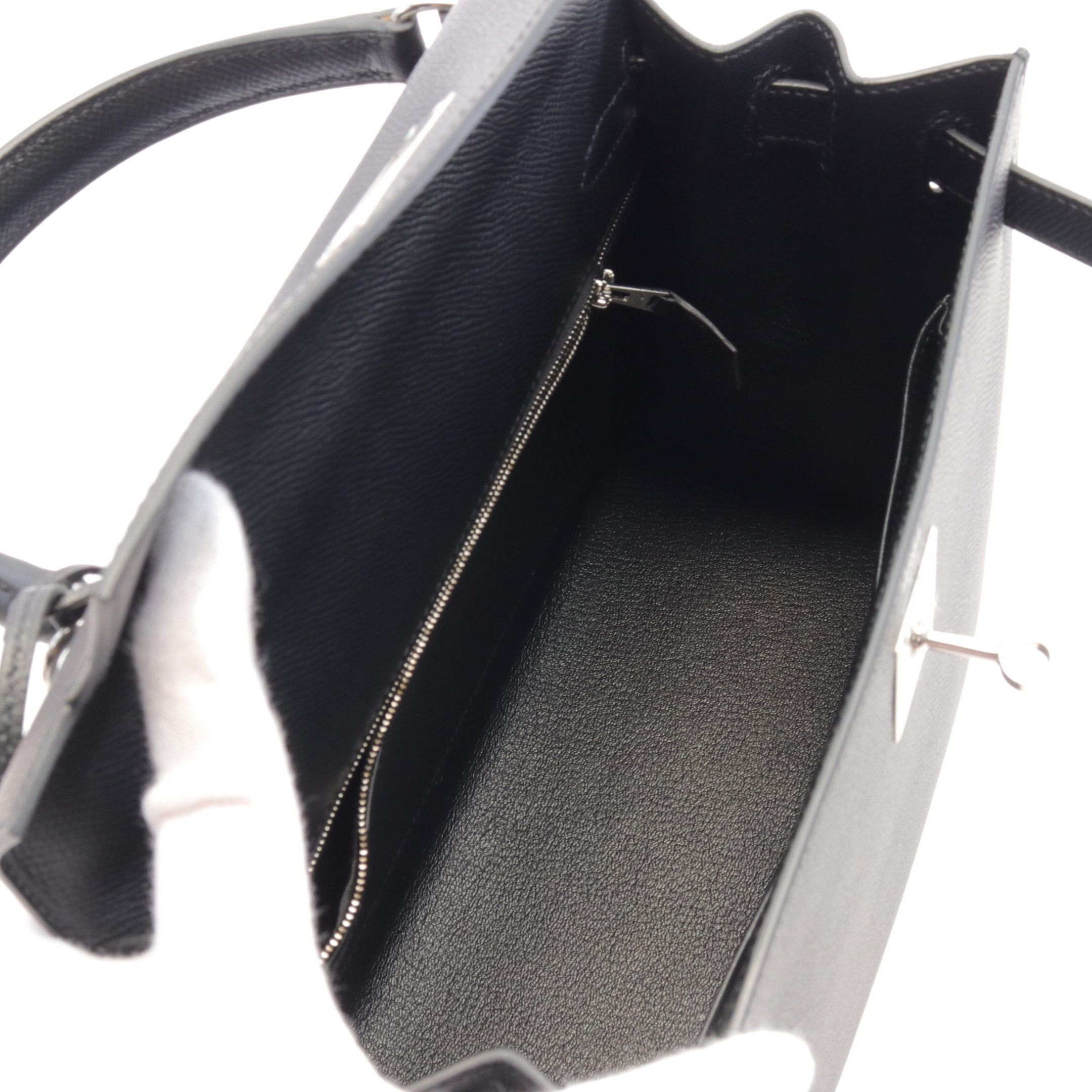 Hermes Hermes Kelly28 Handbag Veau Epsom Black Silver Hardware Outside Sewing Z Stamp Size ONE SIZE - 3 Thumbnail