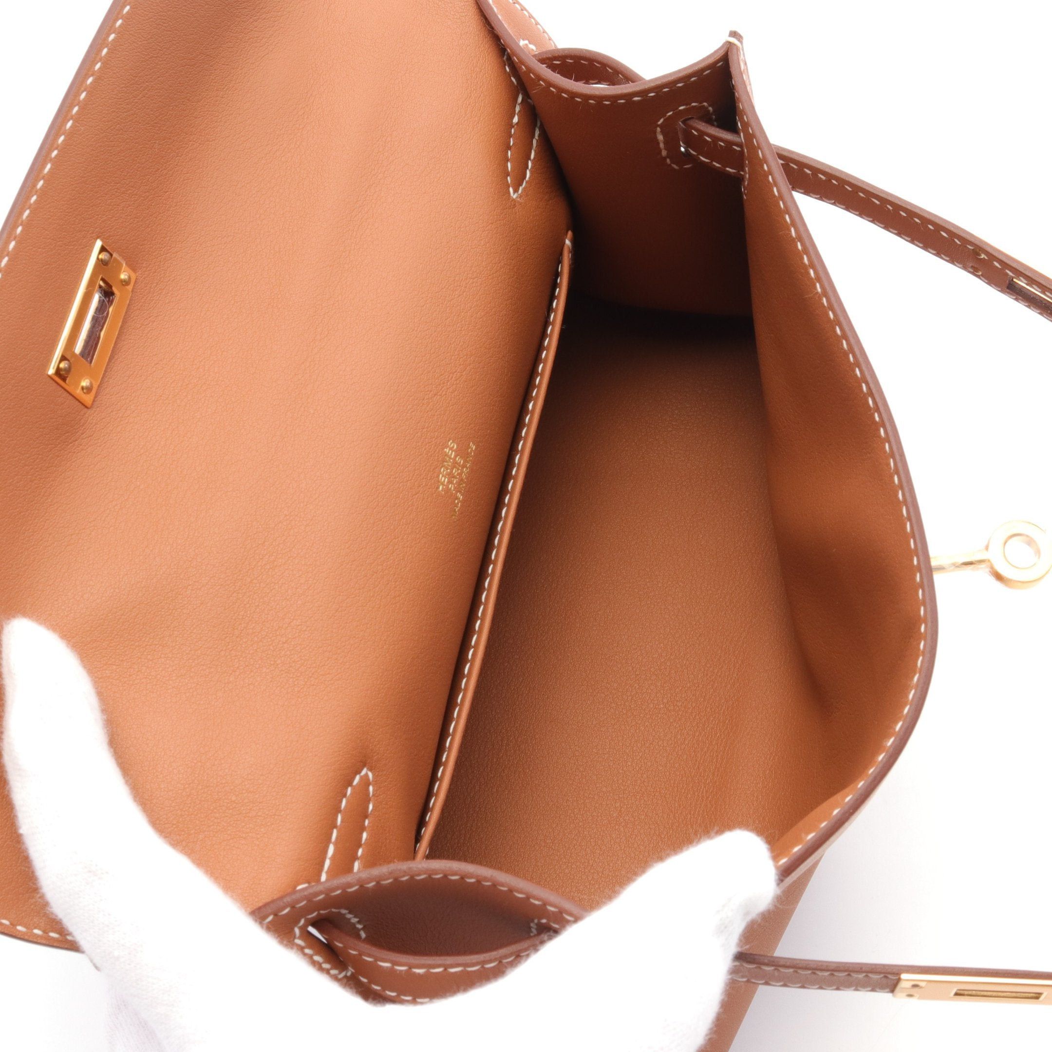 Hermes Hermes Pochette Kelly Mini Handbag Veau Swift Brown Gold Hardware Double Engraved Size ONE SIZE - 3 Thumbnail