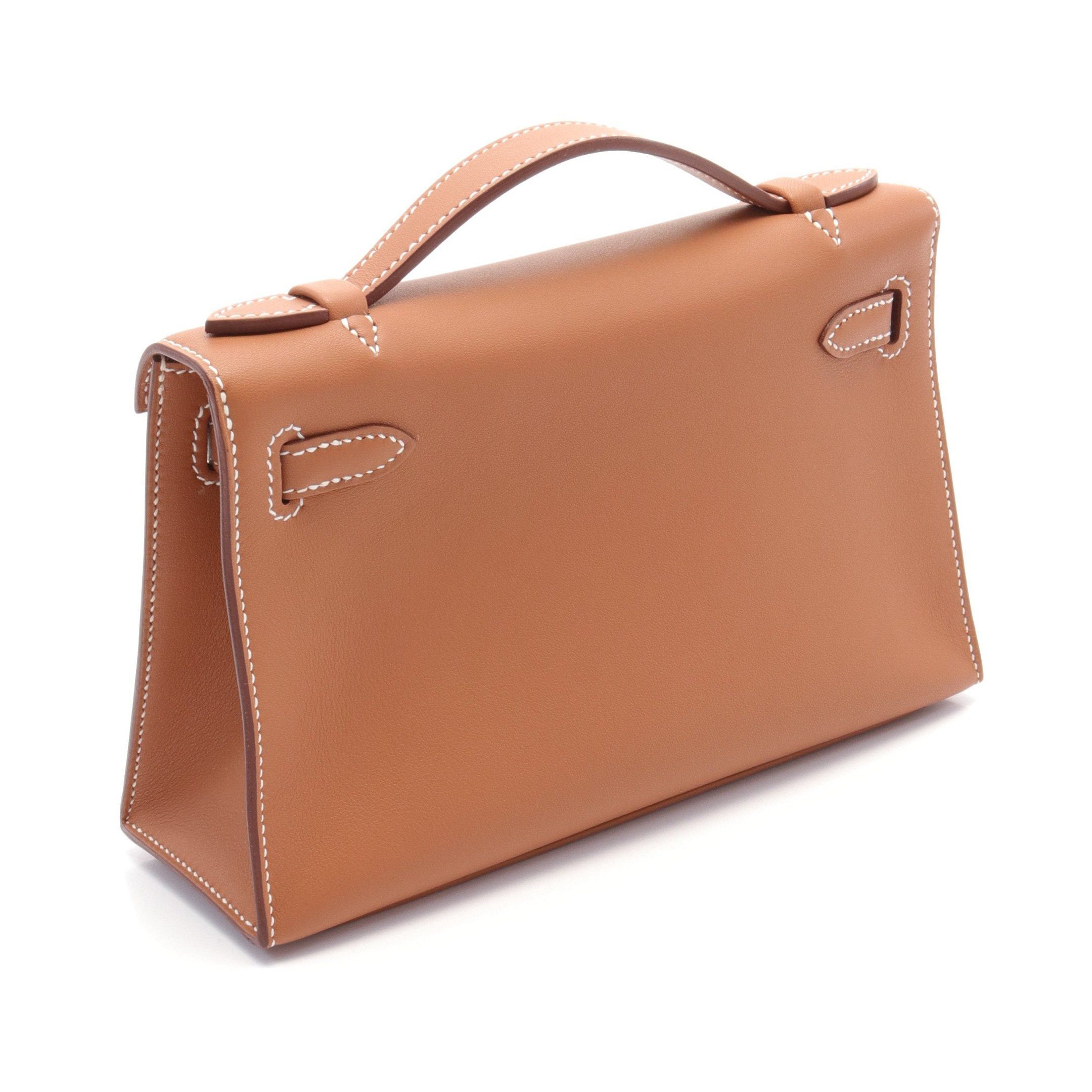 Hermes Hermes Pochette Kelly Mini Handbag Veau Swift Brown Gold Hardware Double Engraved Size ONE SIZE - 2 Thumbnail