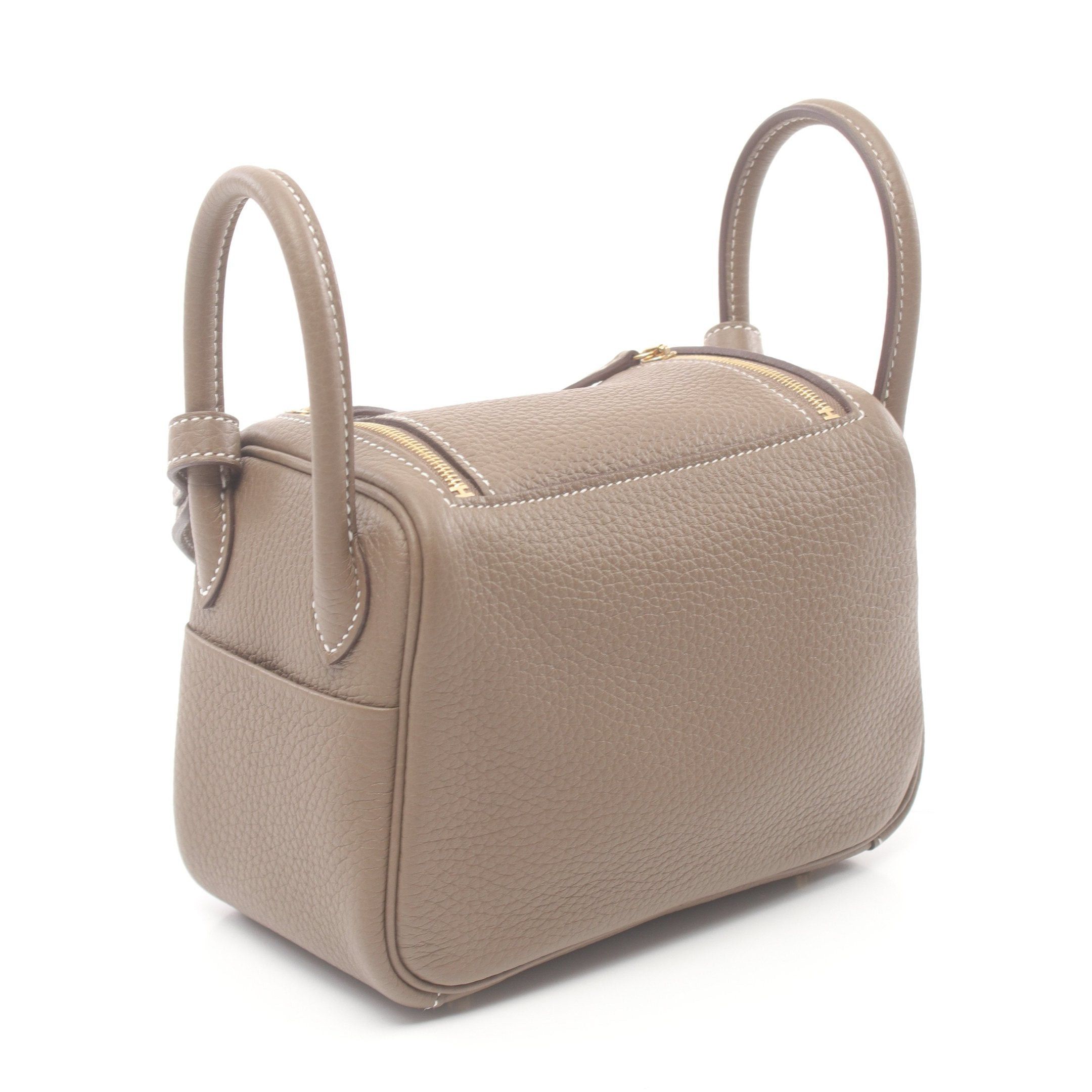 Hermes Hermes Lindy Mini Etoupe Shoulder Bag Clemence Leather Gray Brown Gold Hardware B Stamp Size ONE SIZE - 2 Thumbnail