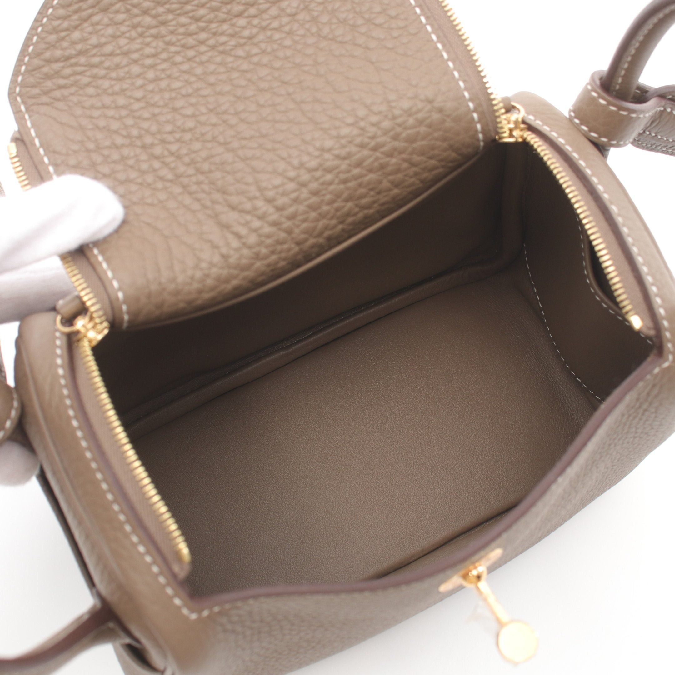 Hermes Hermes Lindy Mini Etoupe Shoulder Bag Clemence Leather Gray Brown Gold Hardware B Stamp Size ONE SIZE - 3 Thumbnail