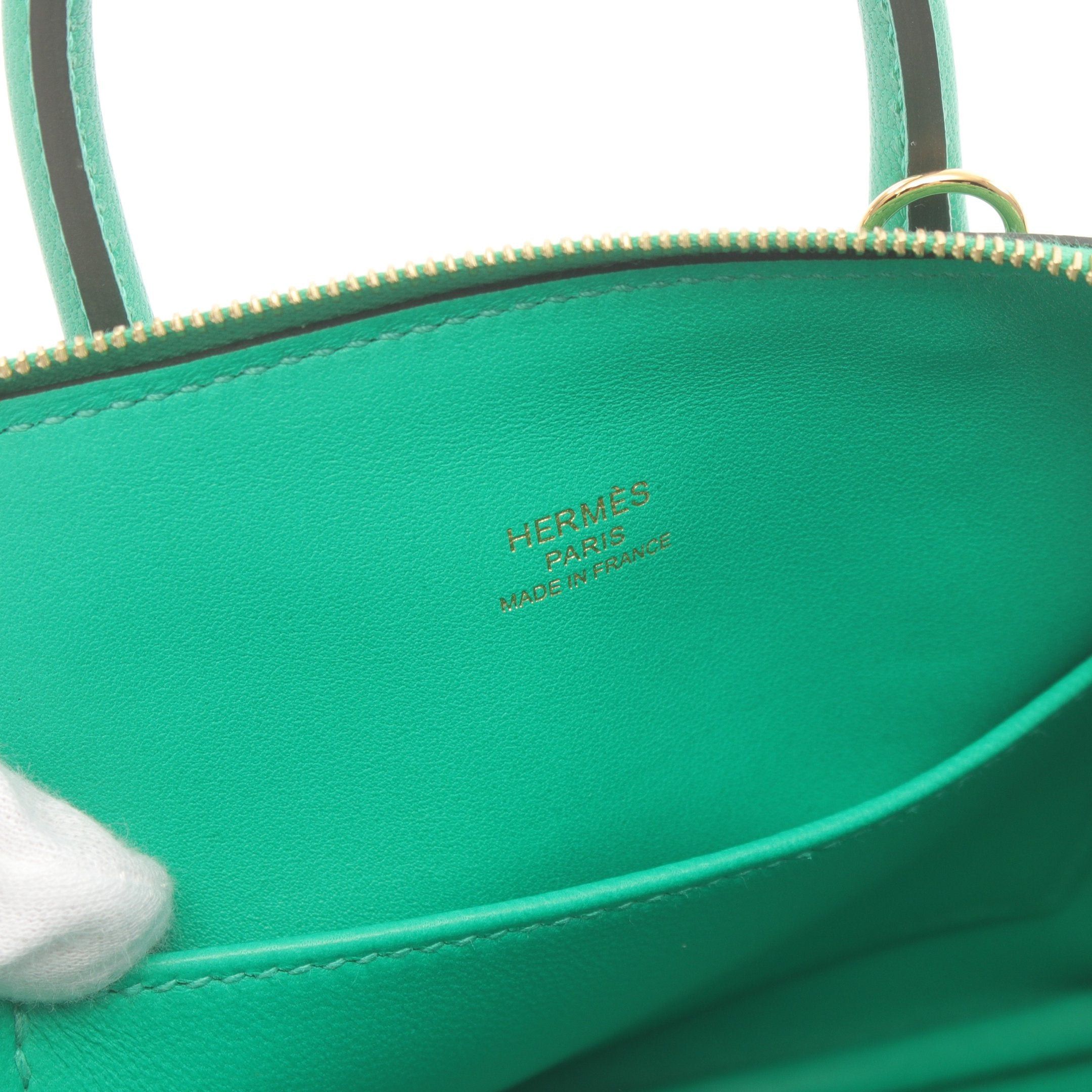 Hermes Hermes Bolide 1923 Mini Bamboo Handbag Chevre Green Gold Hardware Double Engraved Size ONE SIZE - 4 Thumbnail