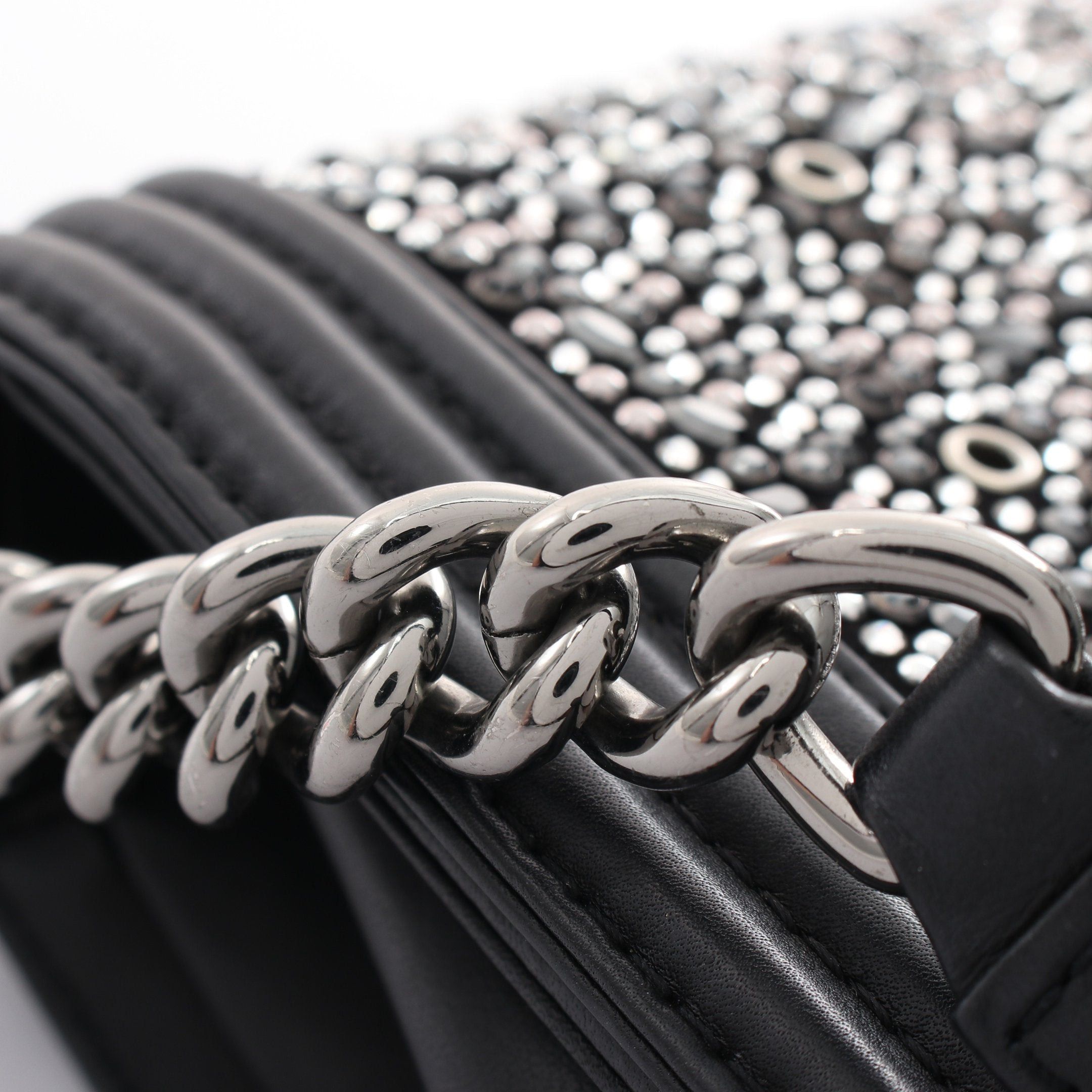 Chanel Chanel Boy Chanel Matelasse Chain Shoulder Bag Studs Rhinestone Leather Black Silver Hardware Size ONE SIZE - 8 Thumbnail