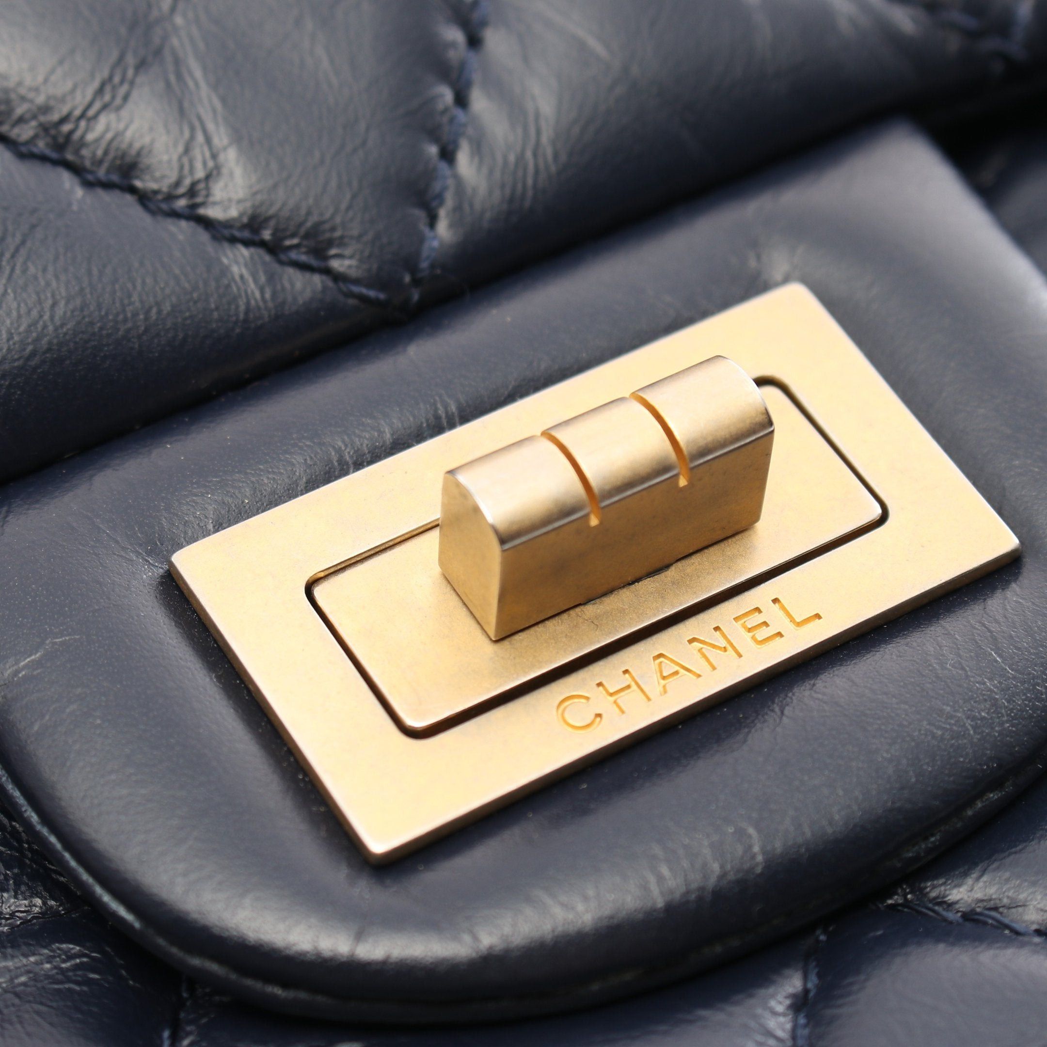 Chanel Chanel 2.55 Mademoiselle Chain Matelasse Double Flap Shoulder Bag Aged Calfskin Dark Navy Gold Hardware Size ONE SIZE - 8 Thumbnail