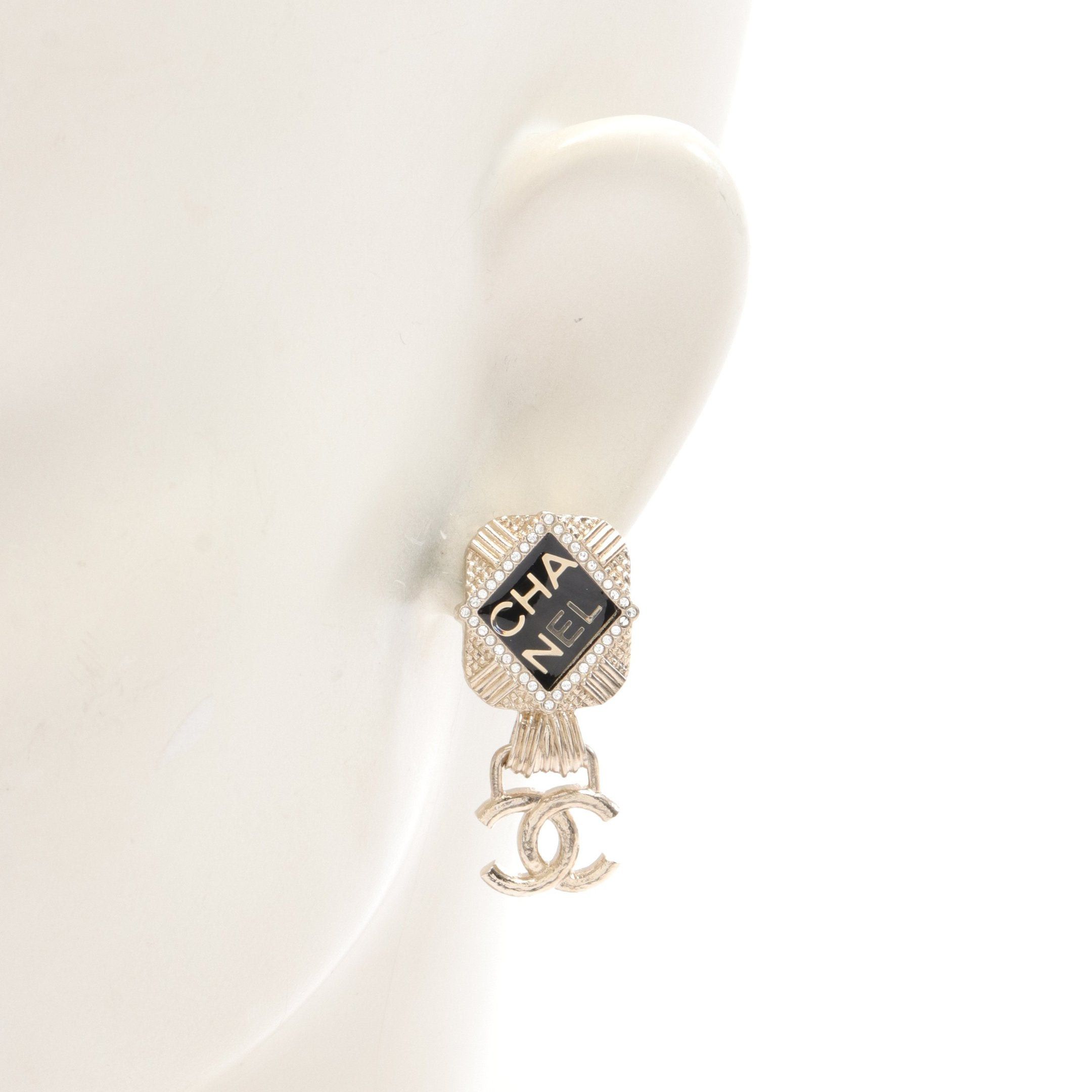 Chanel Chanel Coco Mark Earrings Gp Rhinestone Gold Black Clear B21A Size ONE SIZE - 4 Thumbnail