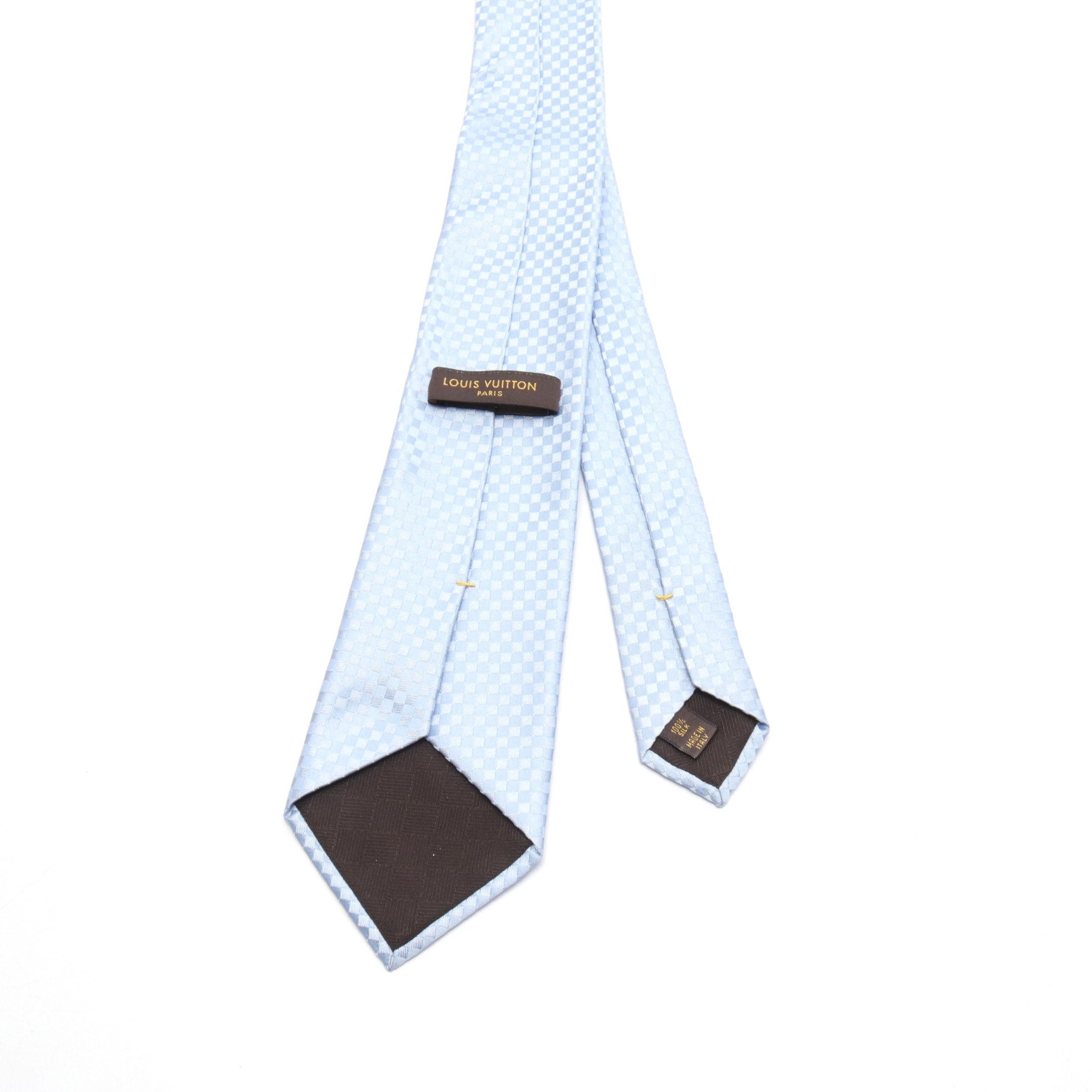 Louis Vuitton Louis Vuitton Cravat Petit Damier Tie Silk Light Blue Size ONE SIZE - 3 Thumbnail
