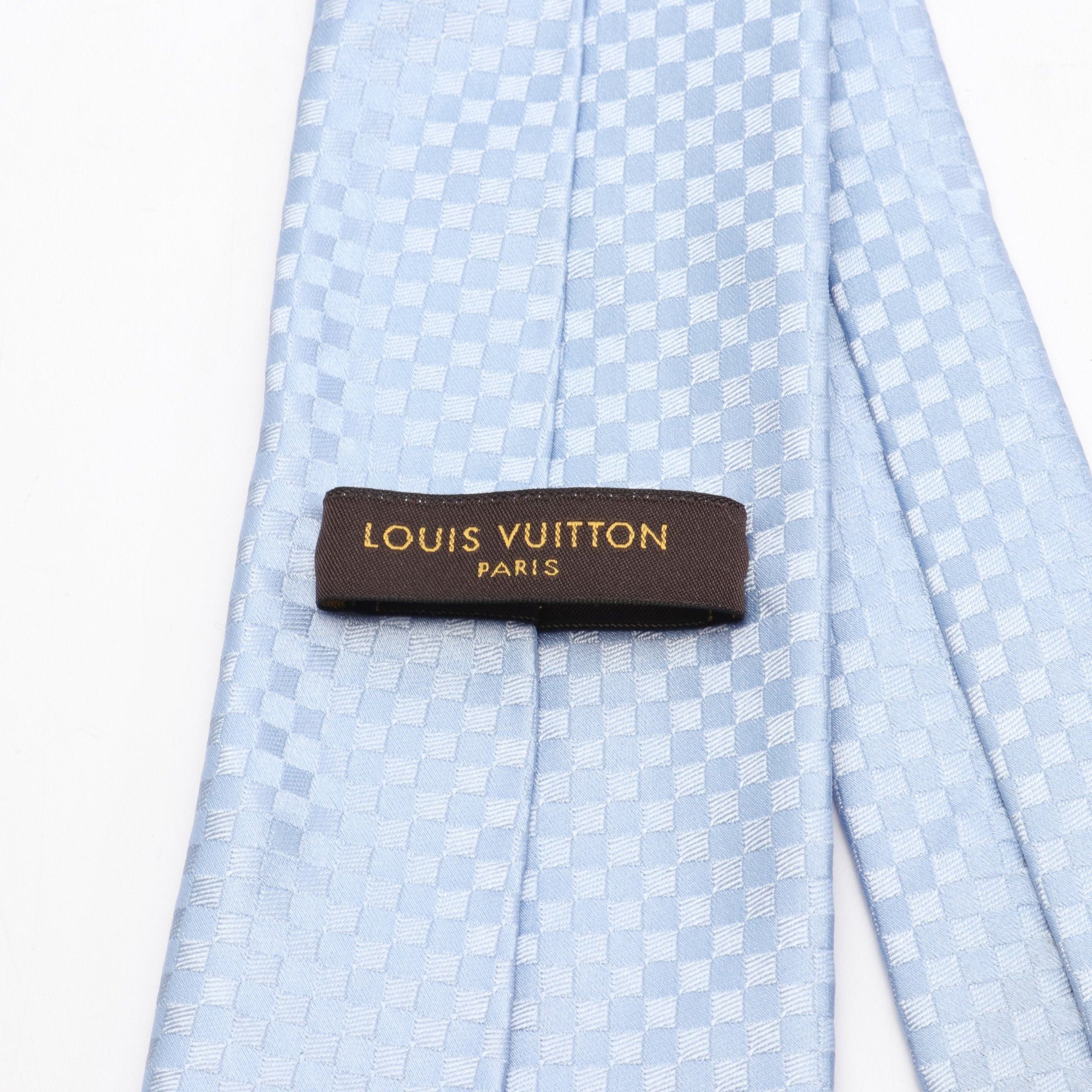 Louis Vuitton Louis Vuitton Cravat Petit Damier Tie Silk Light Blue Size ONE SIZE - 4 Thumbnail
