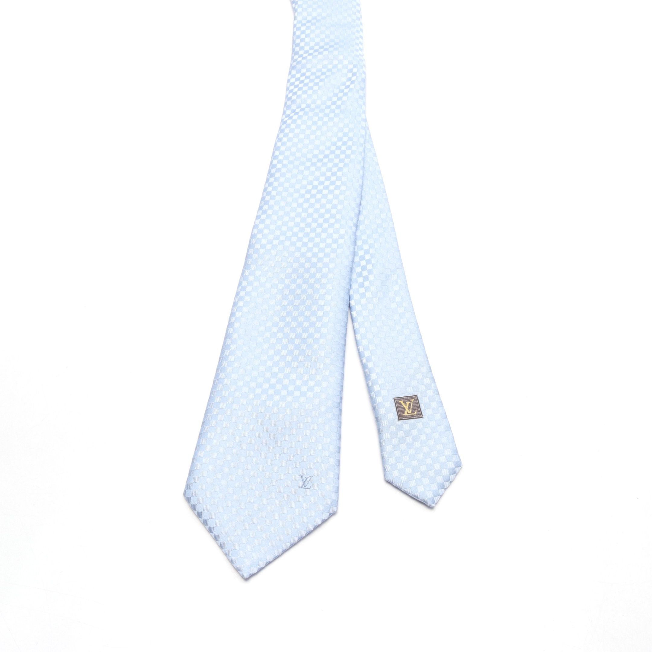 Louis Vuitton Louis Vuitton Cravat Petit Damier Tie Silk Light Blue Size ONE SIZE - 2 Thumbnail