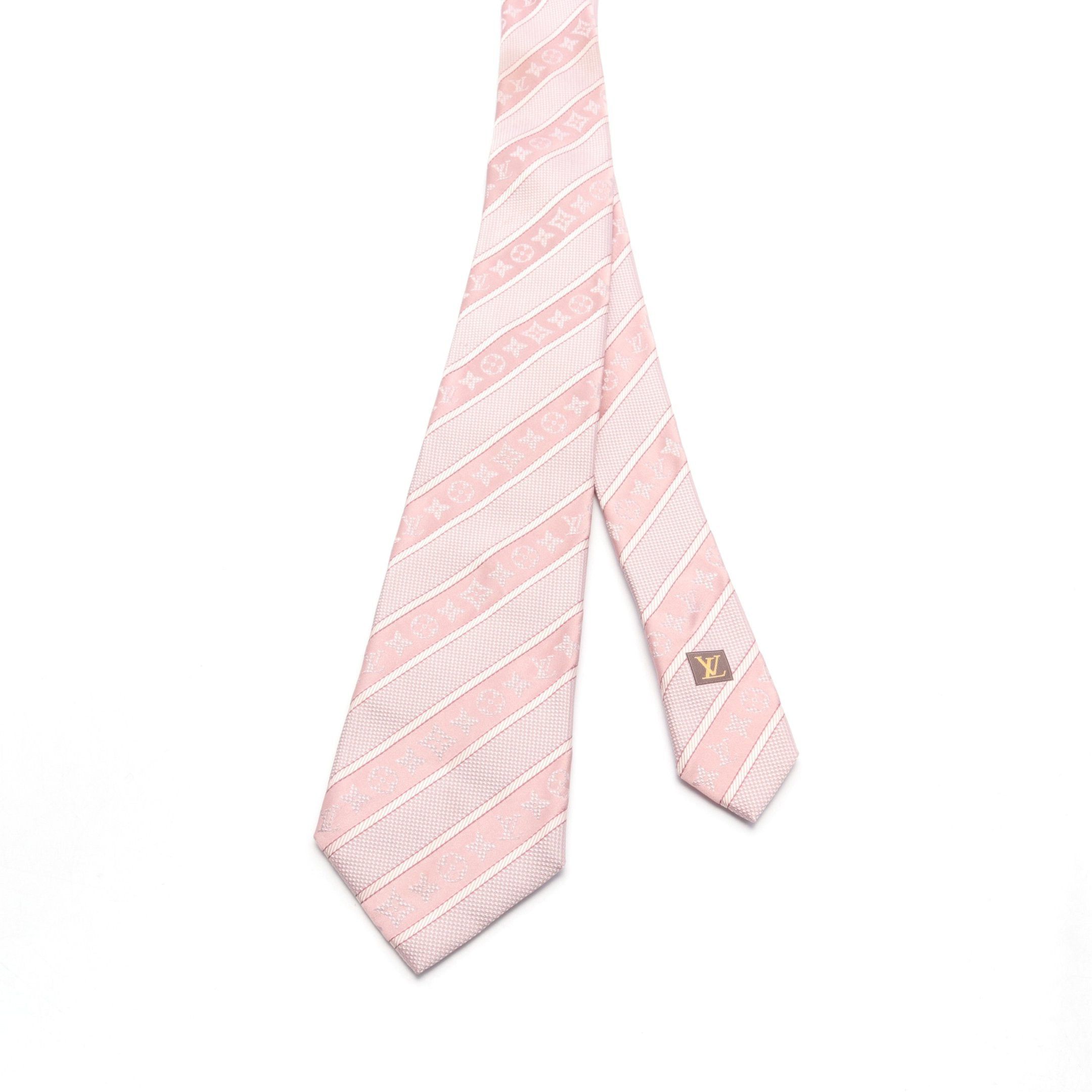 Louis Vuitton Louis Vuitton Monogram Stripe Tie Silk Pink Size ONE SIZE - 2 Thumbnail